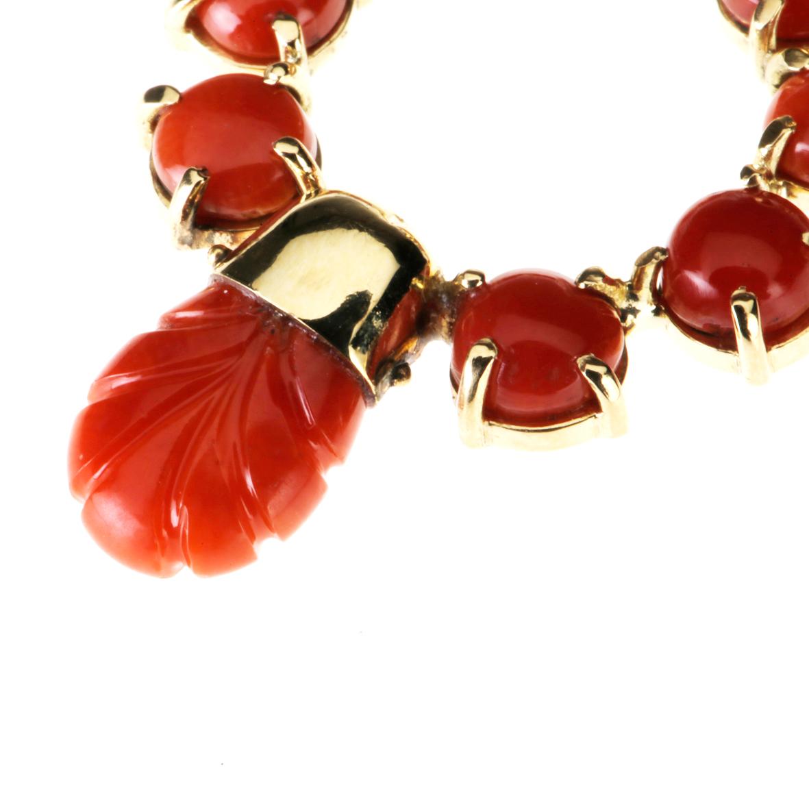 Artisan Red Italian Coral Earrings 18 Karat Yellow Gold For Sale