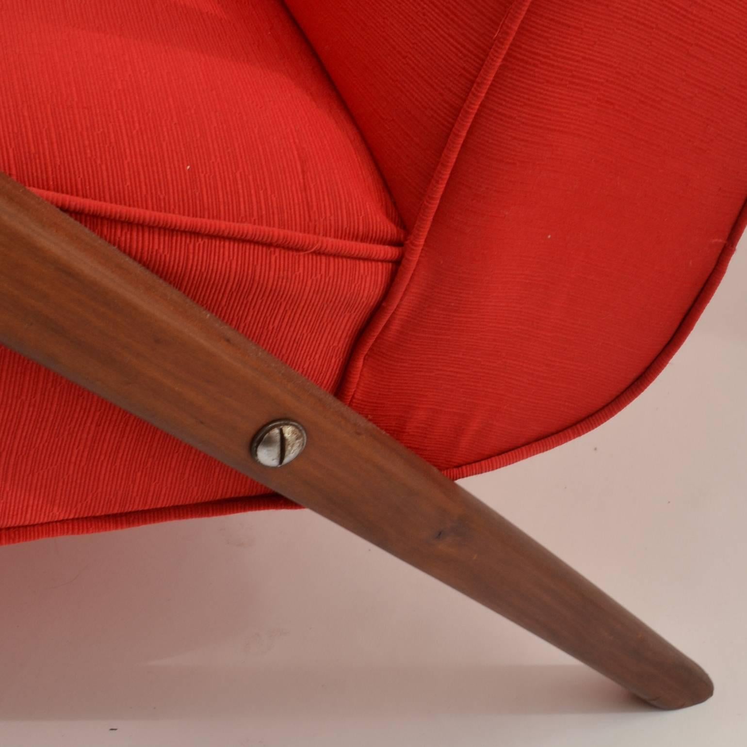 Red Italian Mahogany 1950s Lounge Chair For Sale 1
