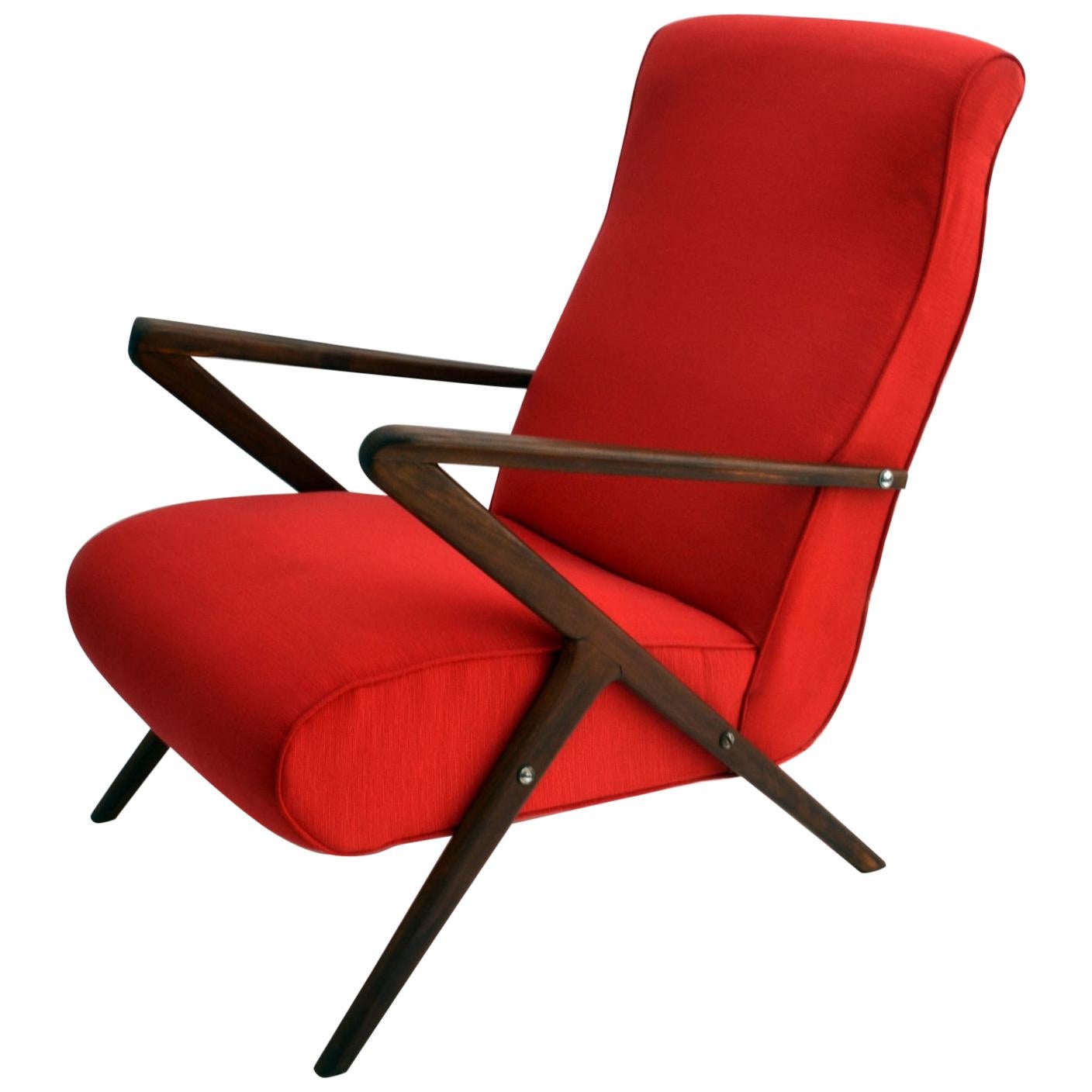 Chaise longue en acajou italien rouge des années 1950