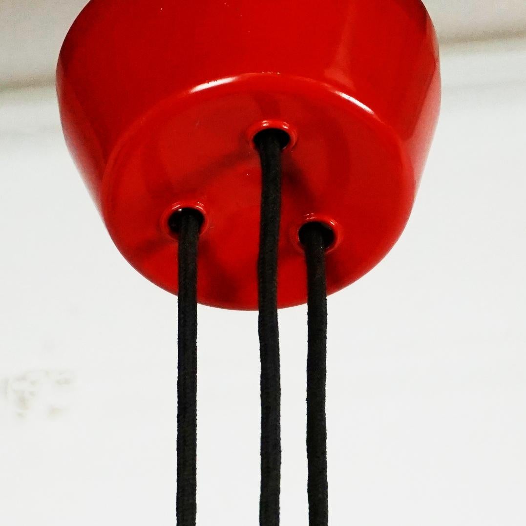 Red Italian Midcentury Metal and Brass Counterweight  Pendant Lamp In Good Condition For Sale In Vienna, AT