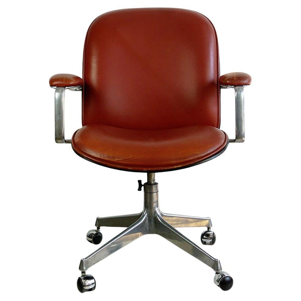 Red Italian Midcentury Office Armchair by Ico Parisi for Mim Roma For Sale