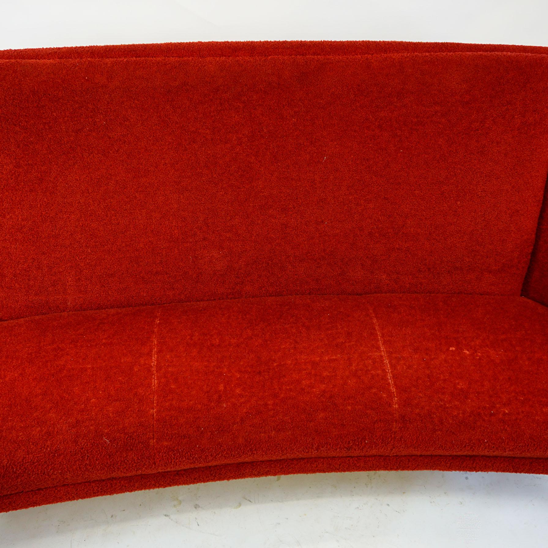 Red Italian Midcentury Three Seat Sofa with Brass Legs 2
