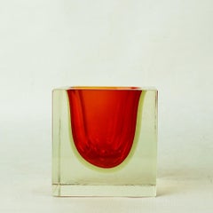Red Italian Murano Sommerso Block Vase by Flavio Poli for Seguso