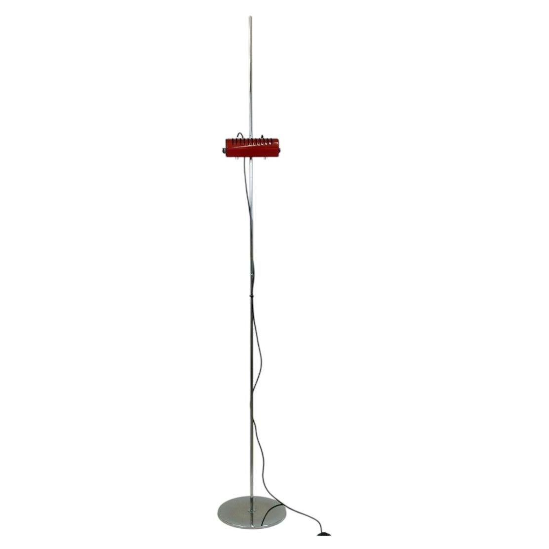 1970s Italian Mid-Century Modern Chrome Floor Lamp with Red Shade