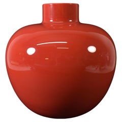 Red Italian Venini Art Glass Vase, 1981 8.5" Tall