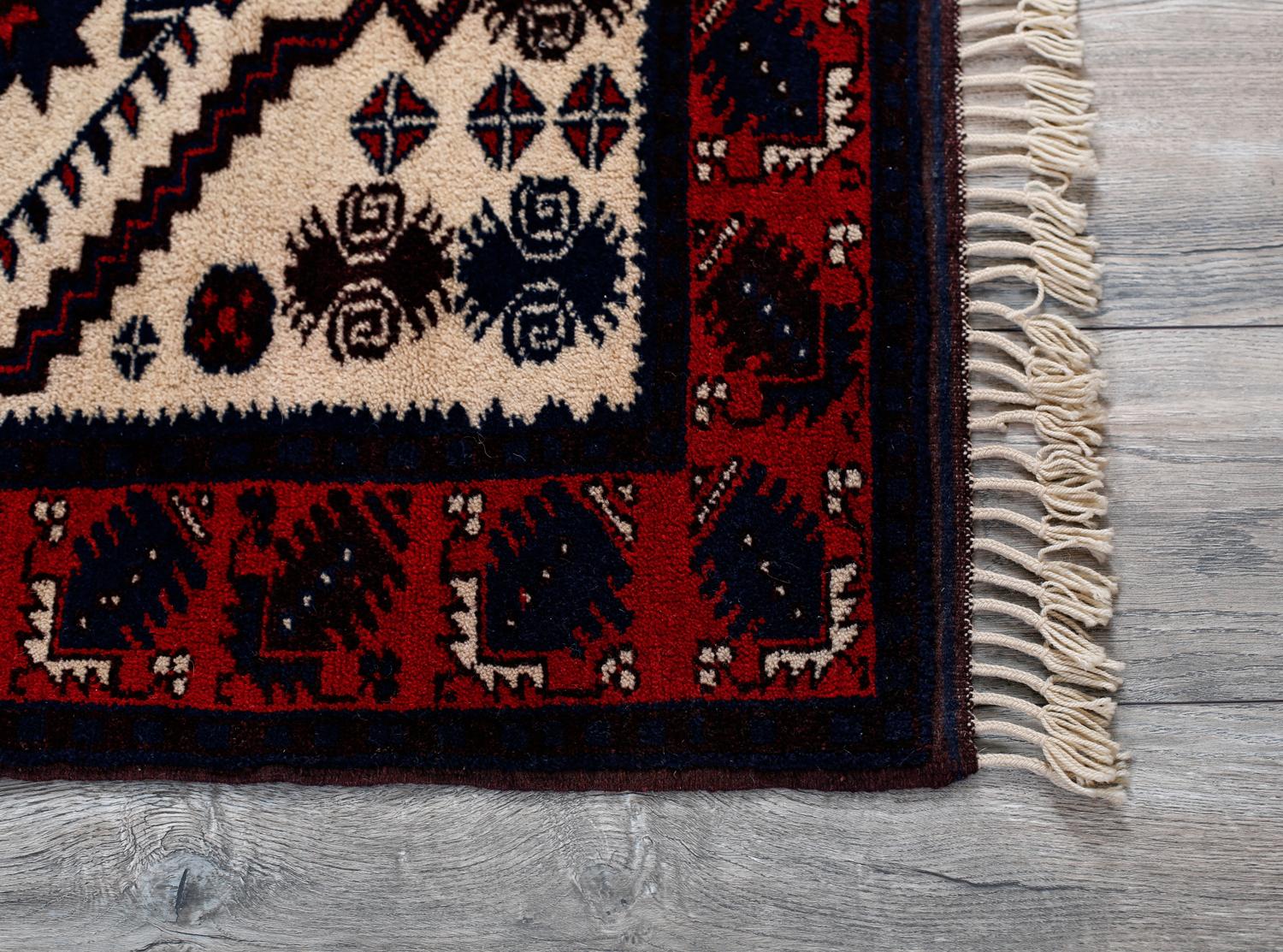 Red, Ivory and Navy Handmade Wool Turkish Old Anatolian Konya Distressed Rug For Sale 1