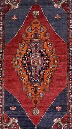 Red, Ivory and Purple Handmade Wool Turkish Old Anatolian Konya Distressed Rug