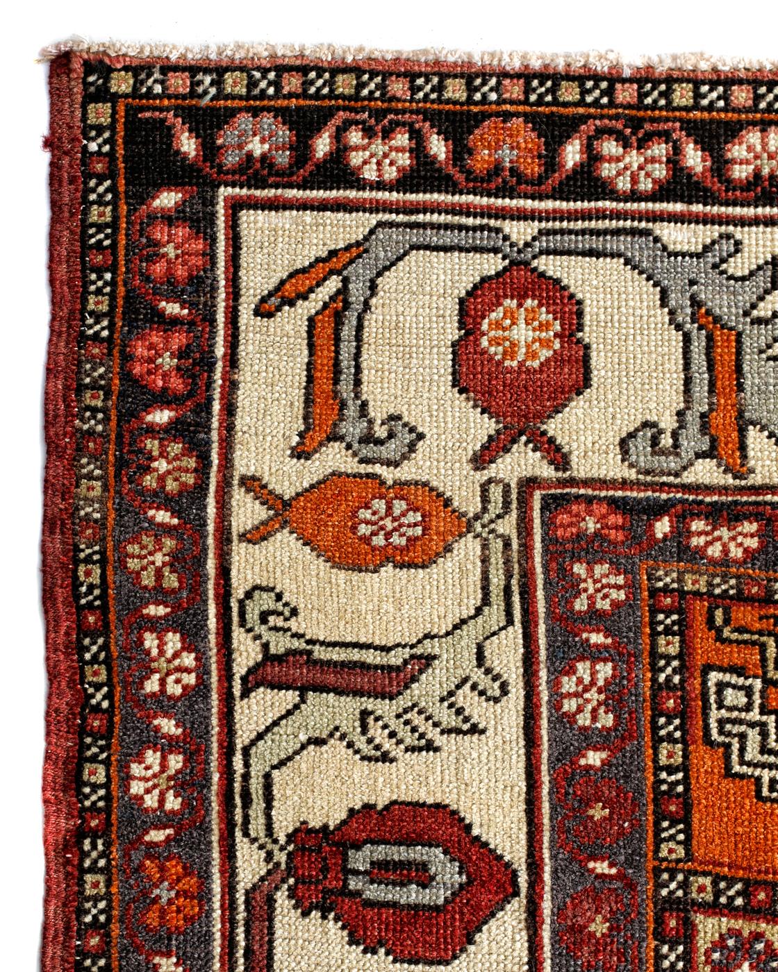 Oushak Red, Ivory and Purple Handmade Wool Turkish Old Anatolian Konya Distressed Rug For Sale
