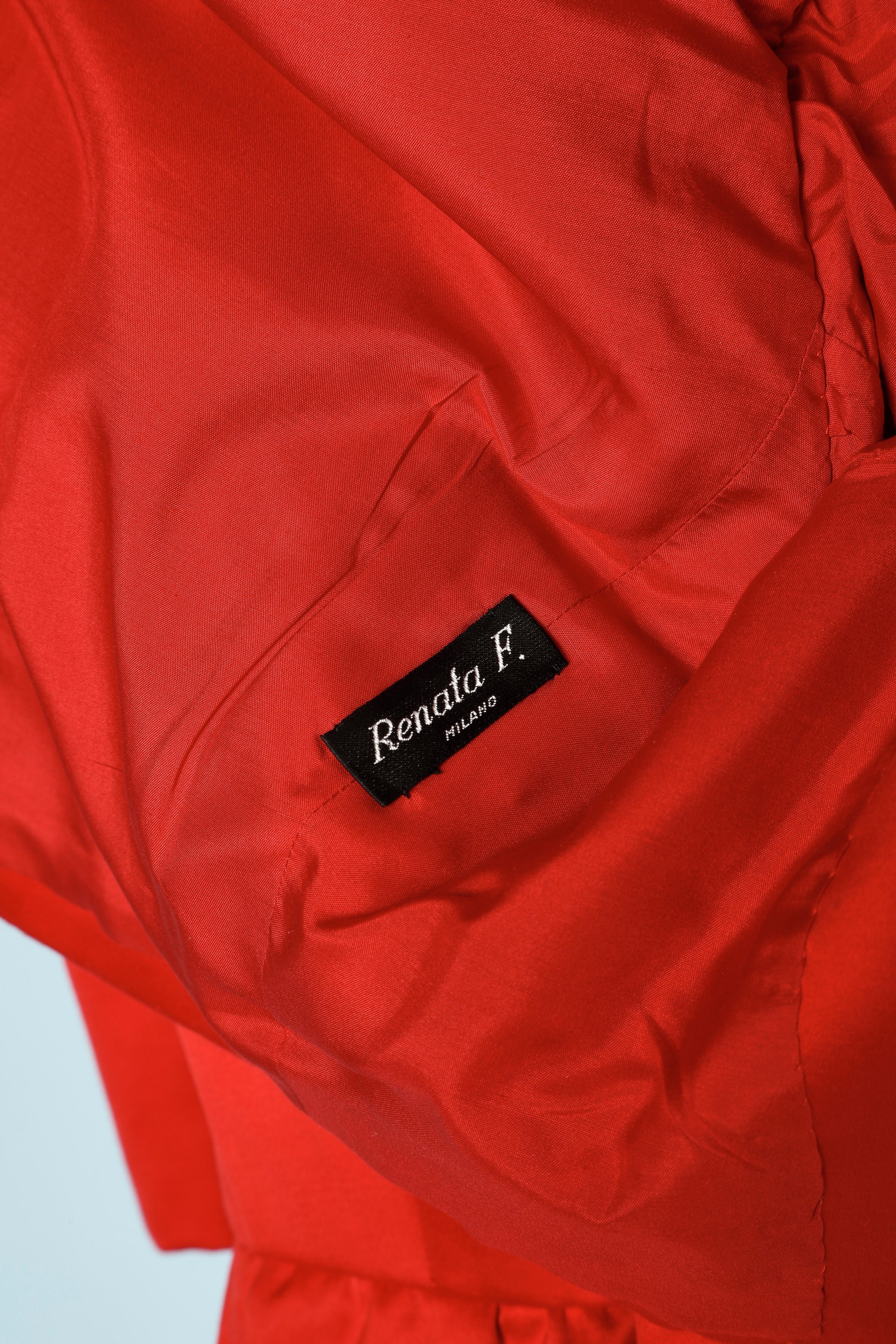 Ensemble veste rouge et robe bustier enveloppante avec boutons noirs Renata Circa 1980 en vente 2
