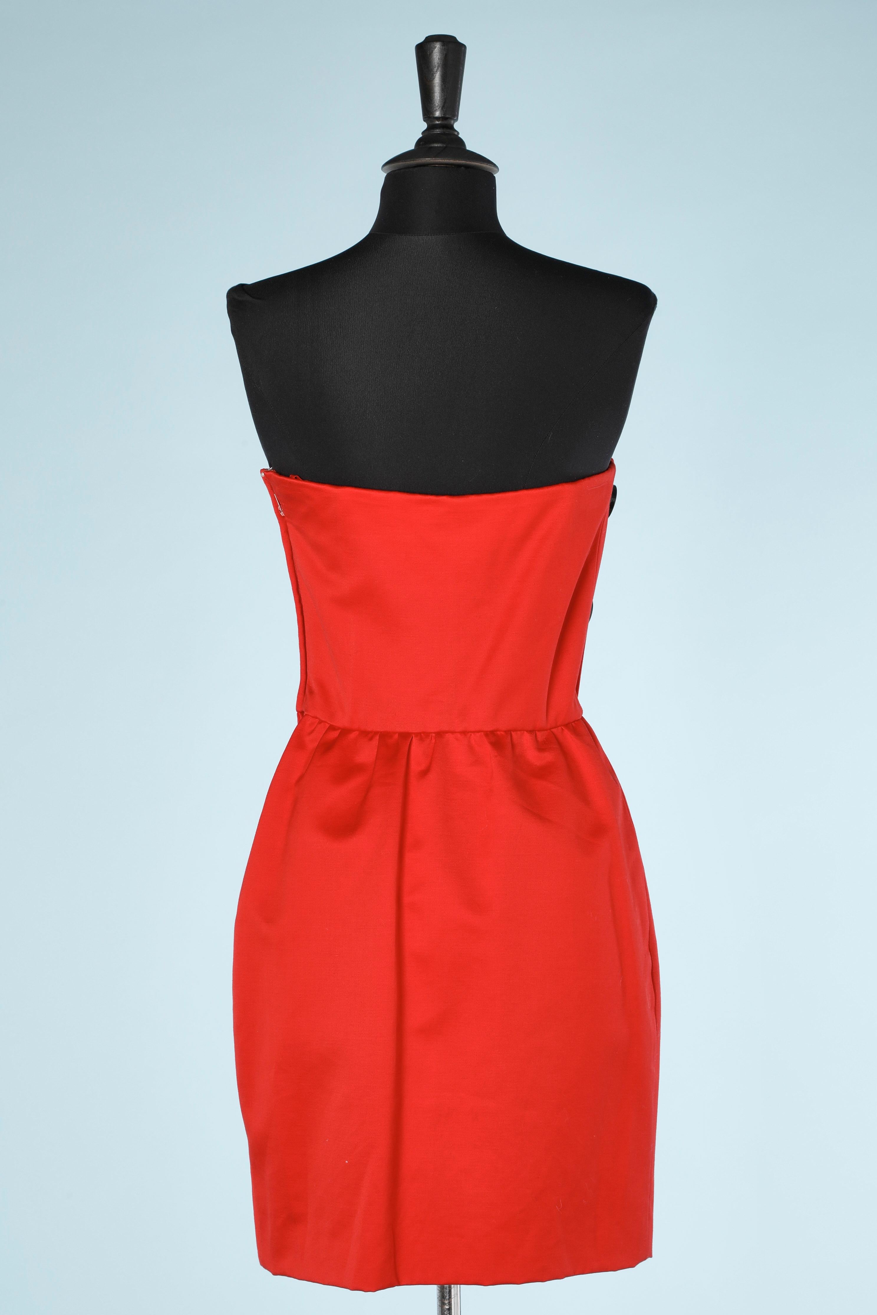 Red jacket and wrap bustier dress ensemble with black buttons Renata Circa 1980 For Sale 5