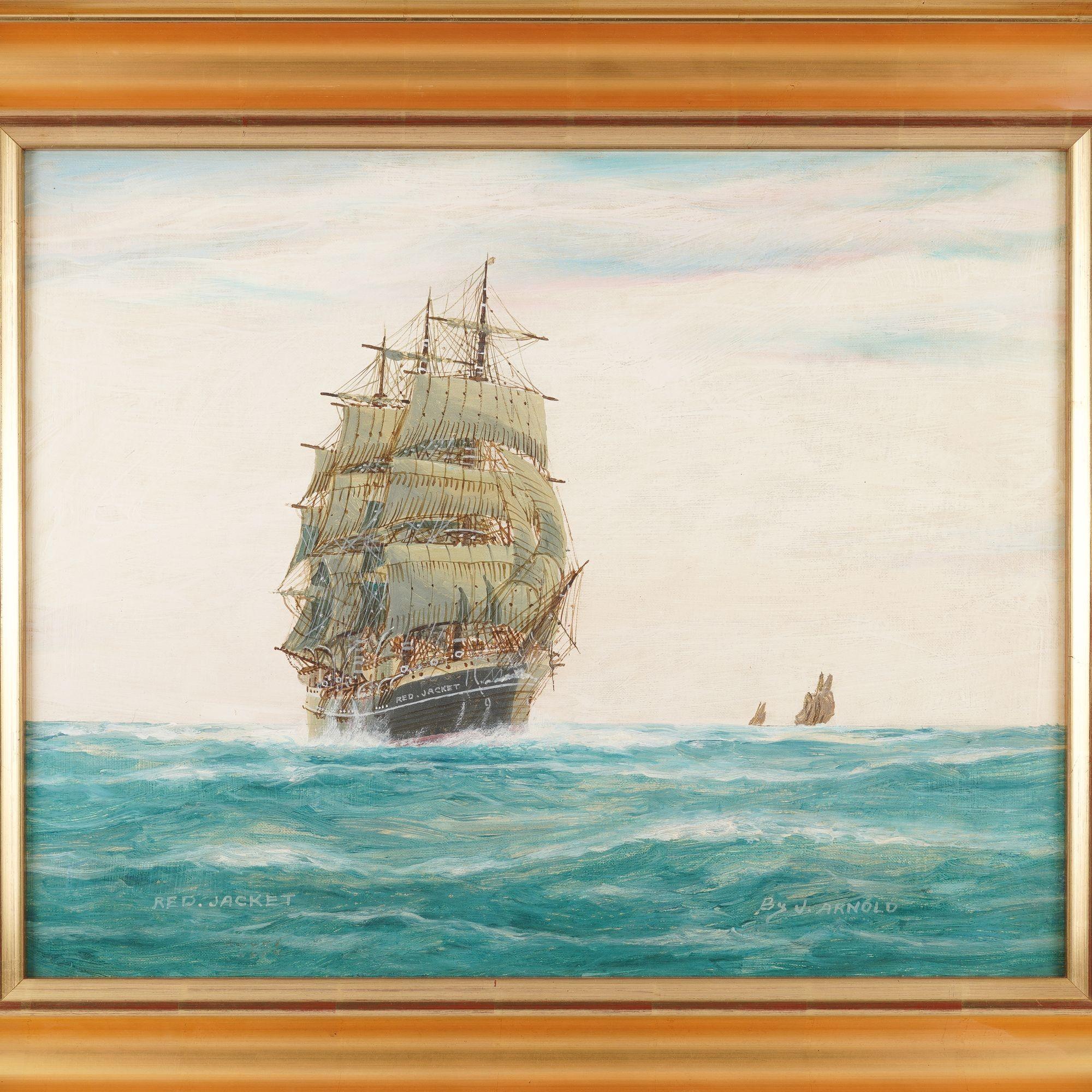 Ritratto ad olio su tavola accademica del clipper estremo Red Jacket. La nave fu progettata da Samuel Pook e varata da Rockland, nel Maine, nel 1853 e prese il nome del capo Seneca del clan dei lupi, 