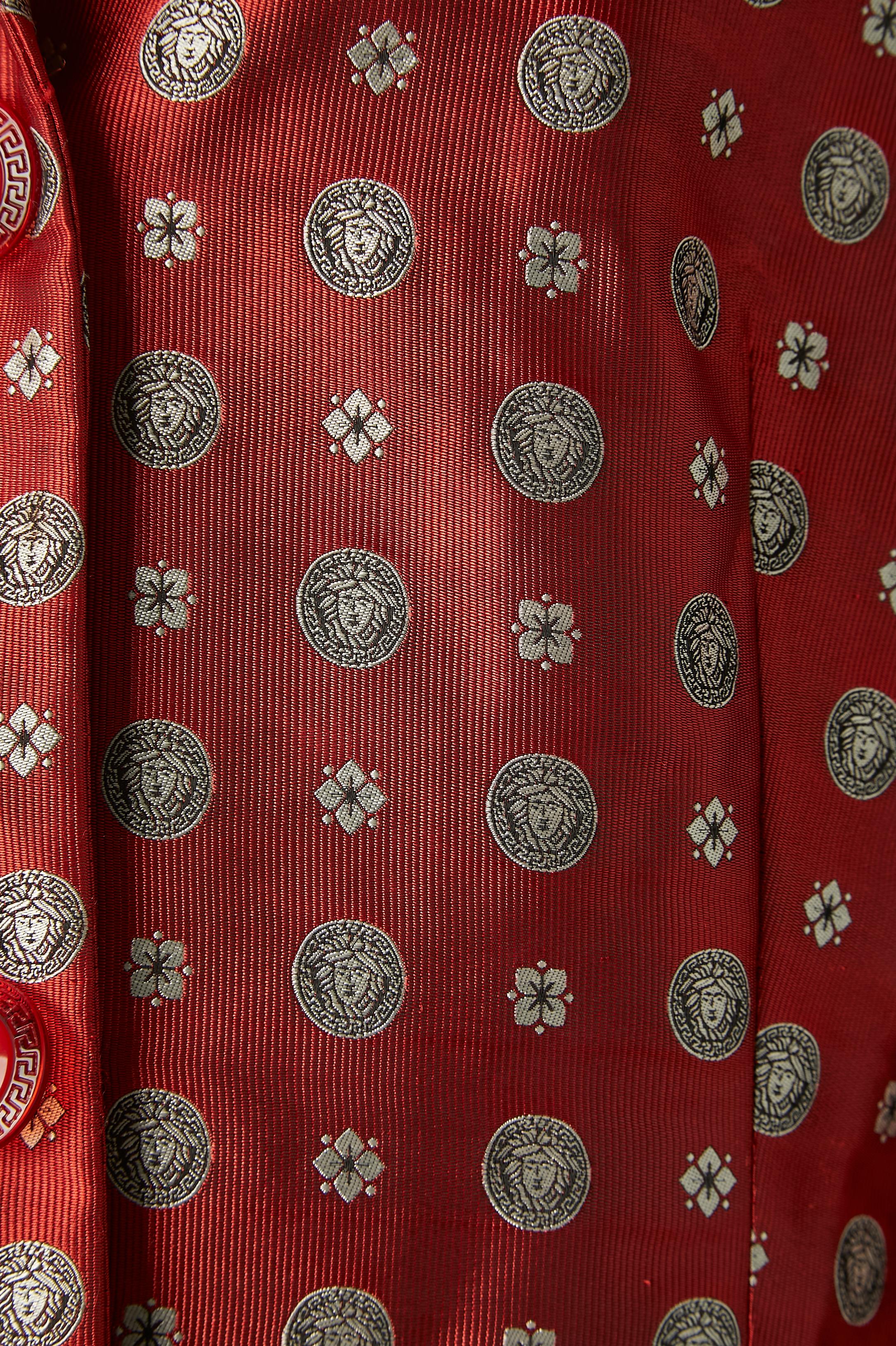 Red jacquard jacket with Medusa and flower pattern V2 Versace Classic  In Excellent Condition For Sale In Saint-Ouen-Sur-Seine, FR