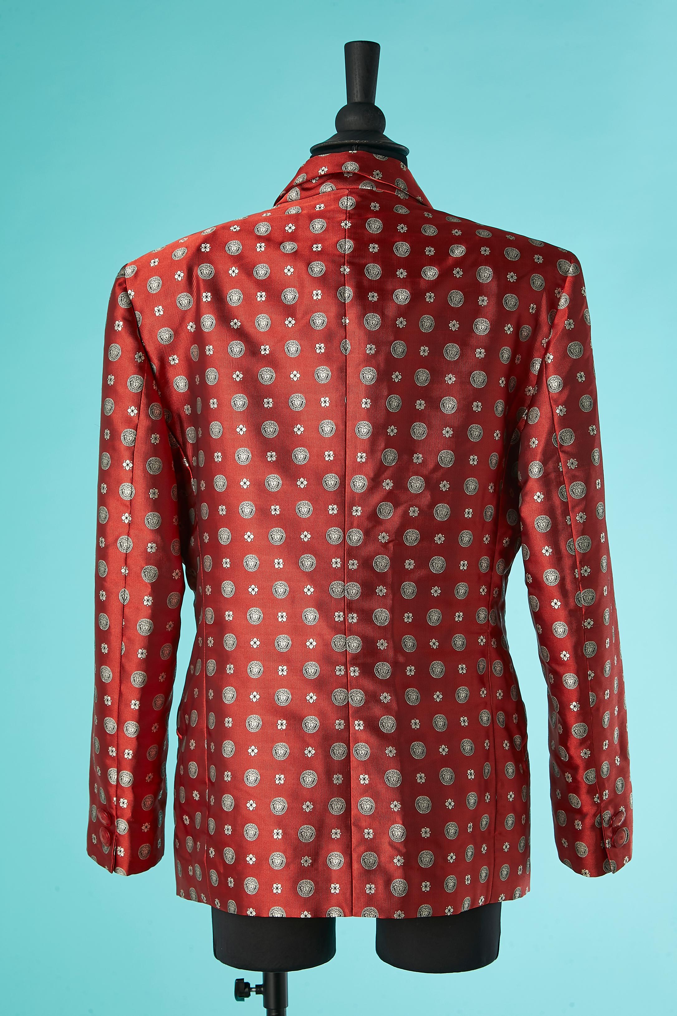 Red jacquard jacket with Medusa and flower pattern V2 Versace Classic  For Sale 2