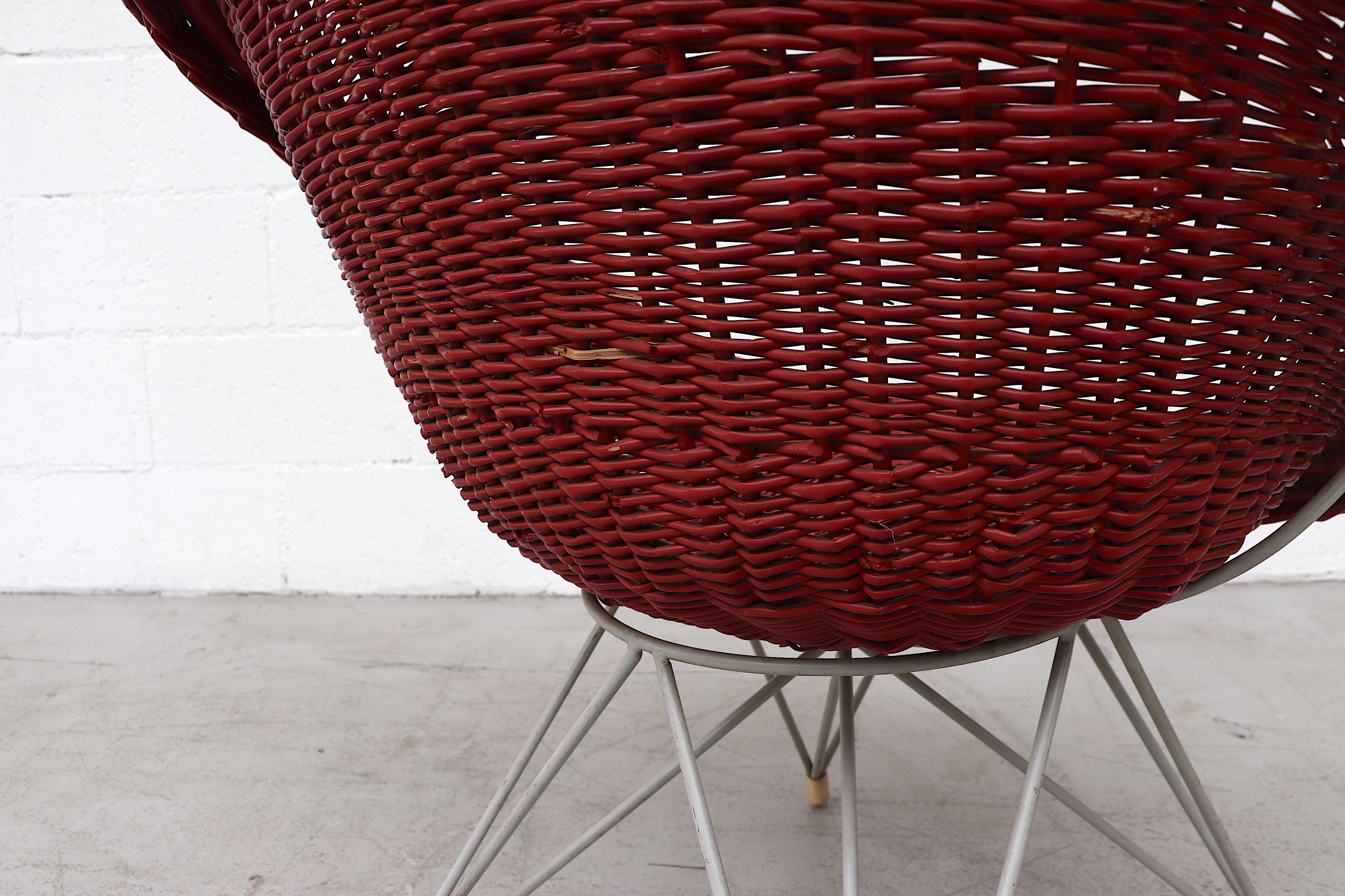 Mid-20th Century Red Jacques Adnet Style Red Bamboo Hoop Chair by Teun Velthuizen for Urotan