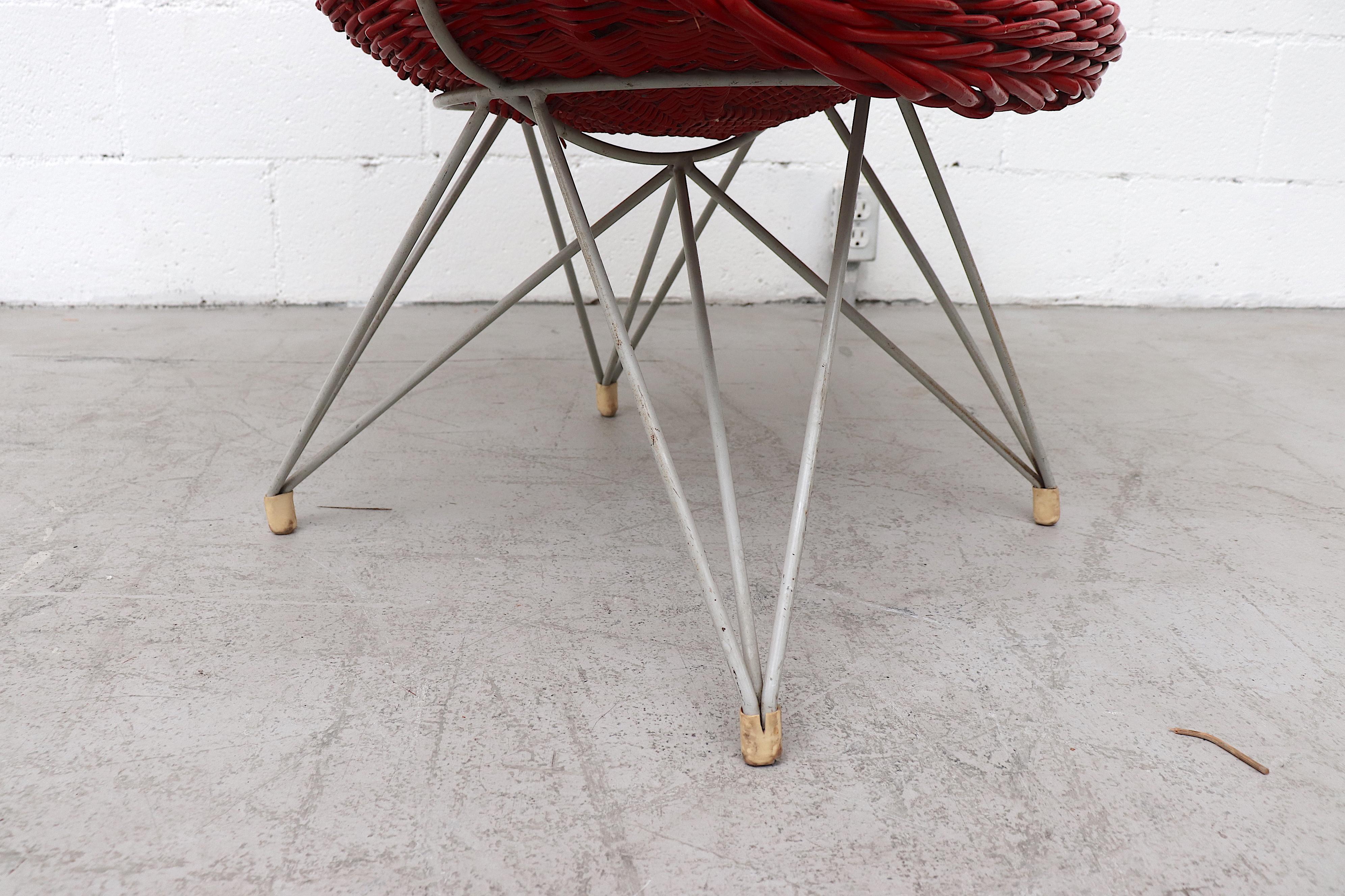Steel Red Jacques Adnet Style Red Bamboo Hoop Chair by Teun Velthuizen for Urotan