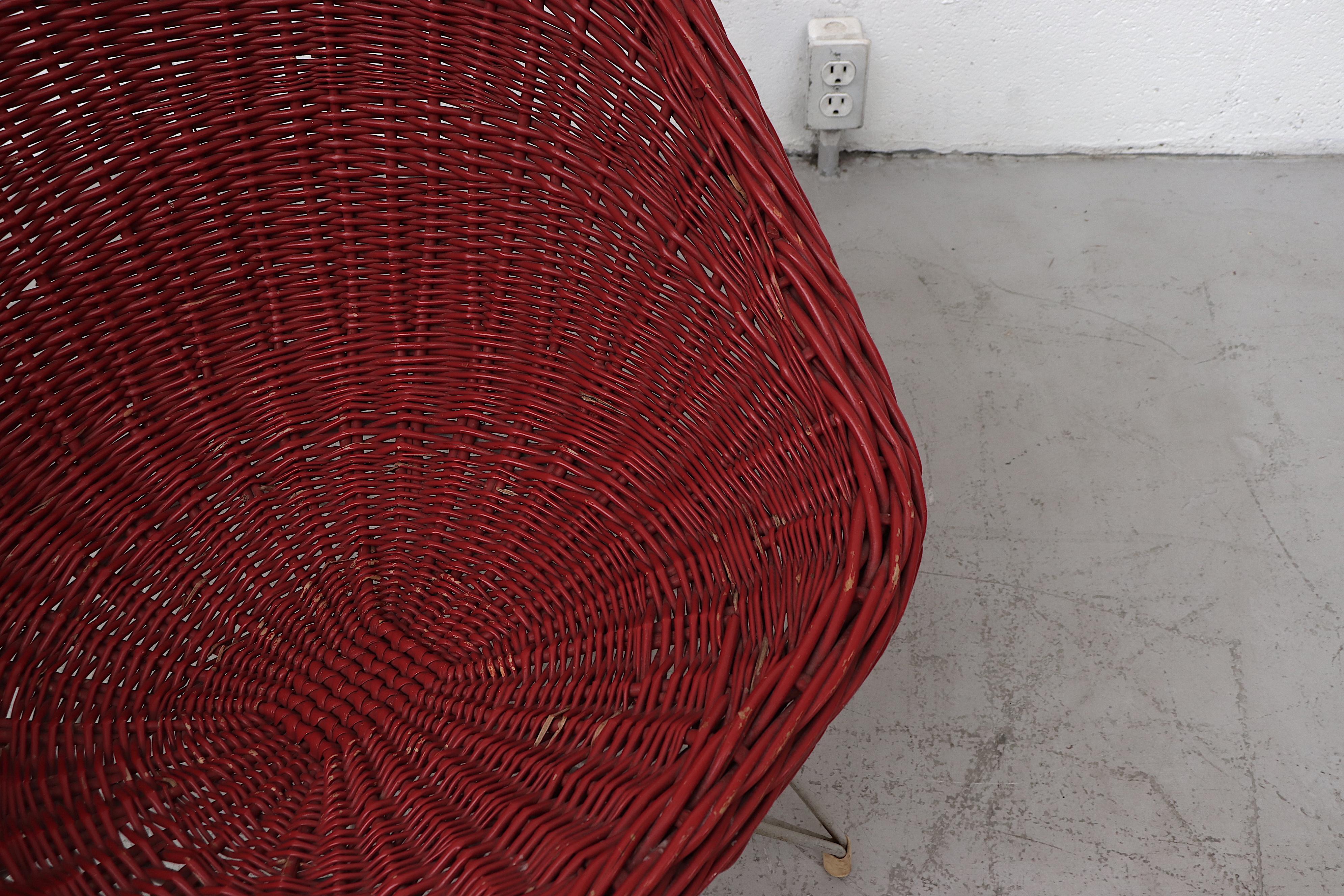 Enameled Red Jacques Adnet Style Red Bamboo Hoop Chair by Teun Velthuizen for Urotan