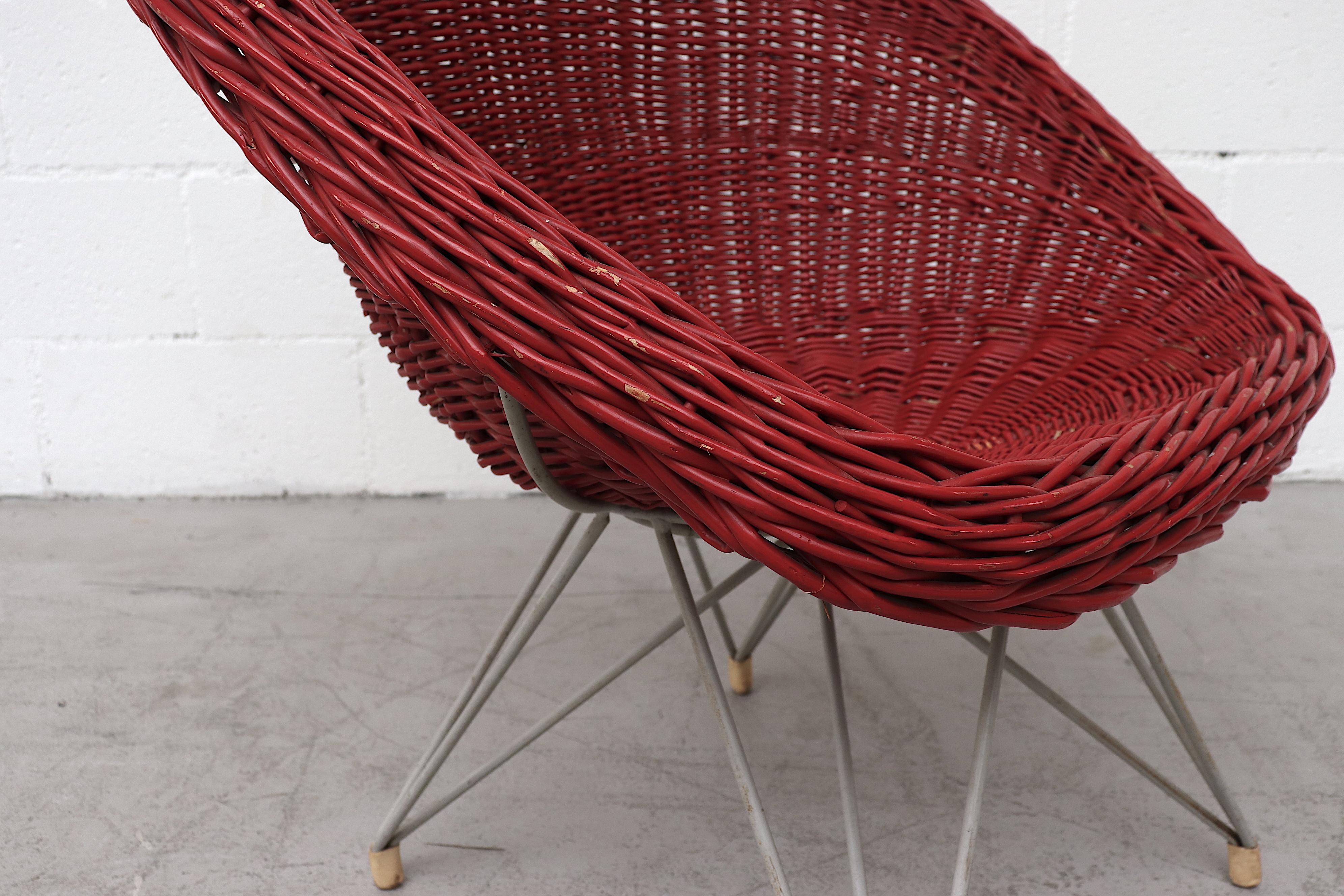 Red Jacques Adnet Style Red Bamboo Hoop Chair by Teun Velthuizen for Urotan In Good Condition In Los Angeles, CA