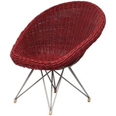 Red Jacques Adnet Style Bamboo Hoop Chair by Teun Velthuizen for Urotan