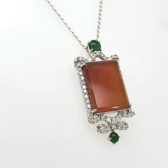 Rote Jade und Diamant Cts 0,79 Anhänger Halskette mit 18k Weißgold Kette
