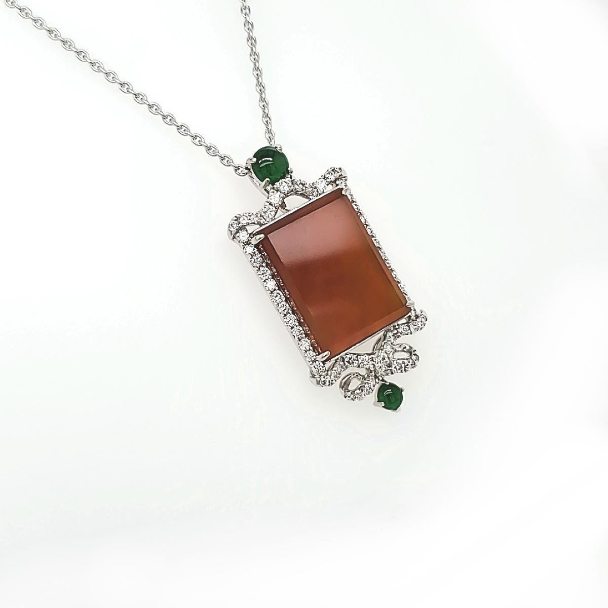 Contemporary Red Jade and Diamond Cts 0.79 Pendant Necklace With 18k White Gold Chain For Sale
