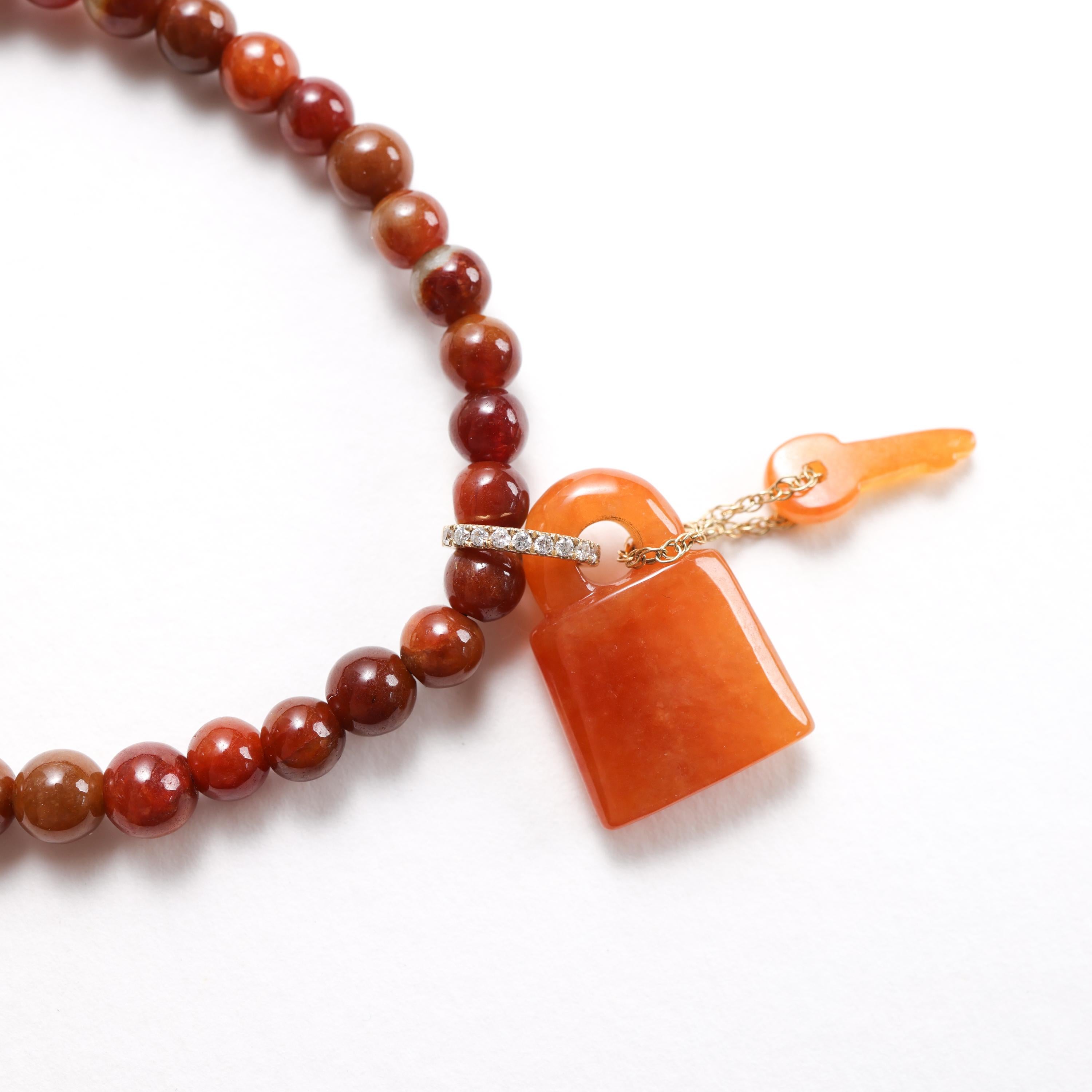 Bead Jade Bracelet with Dangle, 18K, Diamonds, Certified Untreated, Stretch For Sale