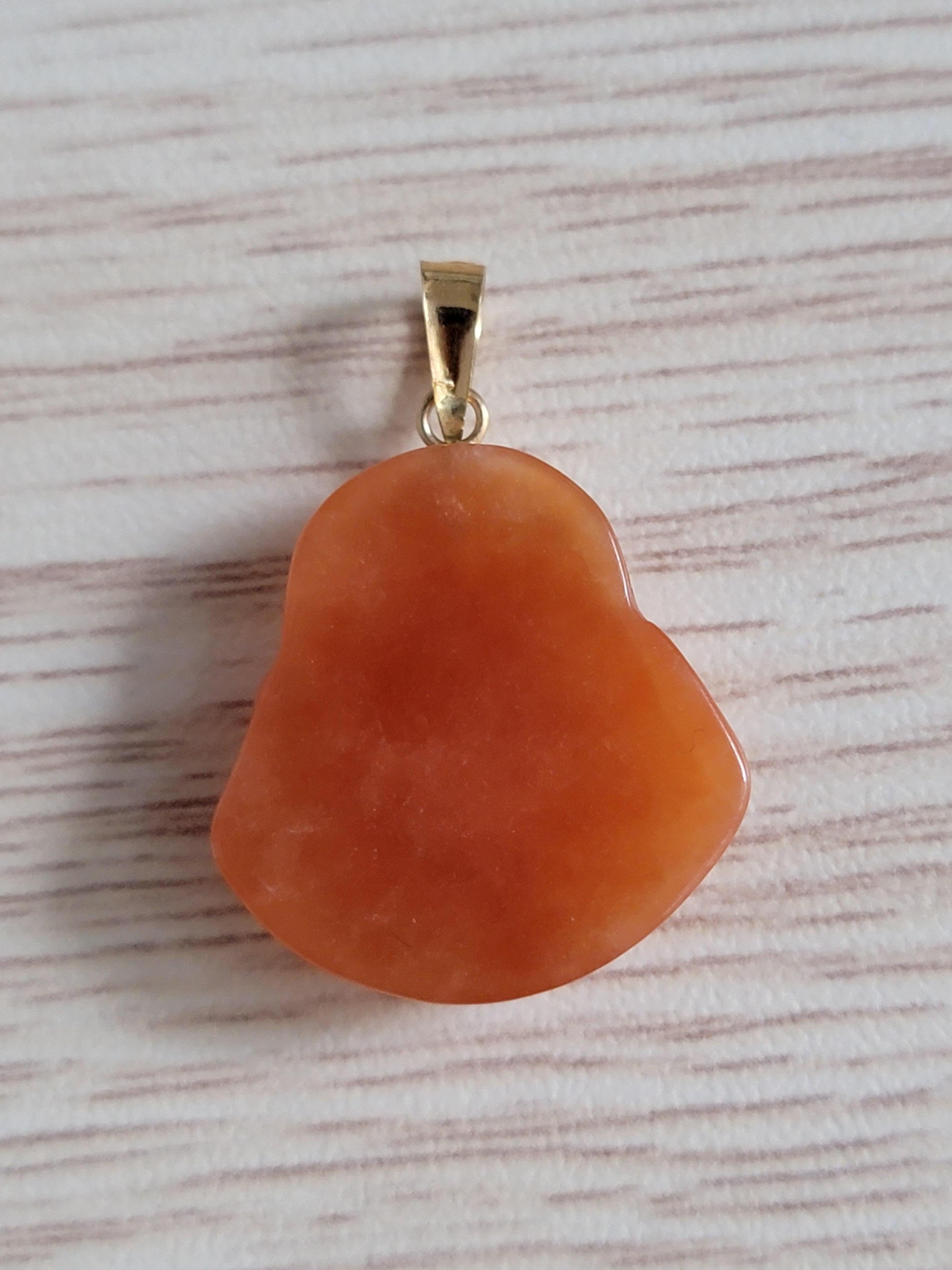 Cabochon Red Jade Hong Laughing Buddha Pendant (With 14K Yellow Gold) For Sale