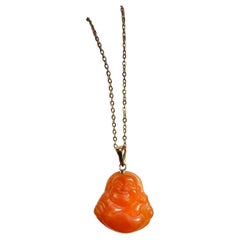 Red Jade Hong Laughing Buddha Pendant (With 14K Yellow Gold)