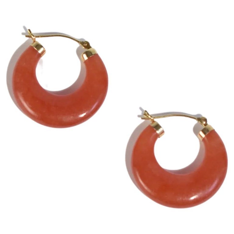 Red Jade Hoop Earrings at 1stDibs