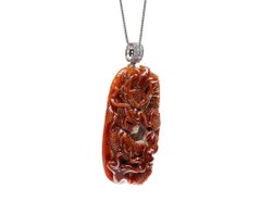 Roter Jadeit-Jadeit-Diamant-Anhänger mit Drachen und Diamant, zertifiziert unbehandelt