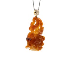 Red Jadeite Jade Flower and Diamond Pendant, Certified Untreated