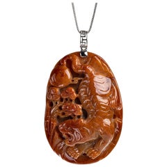 Red Jadeite Jade Tiger Pendant, Certified Untreated