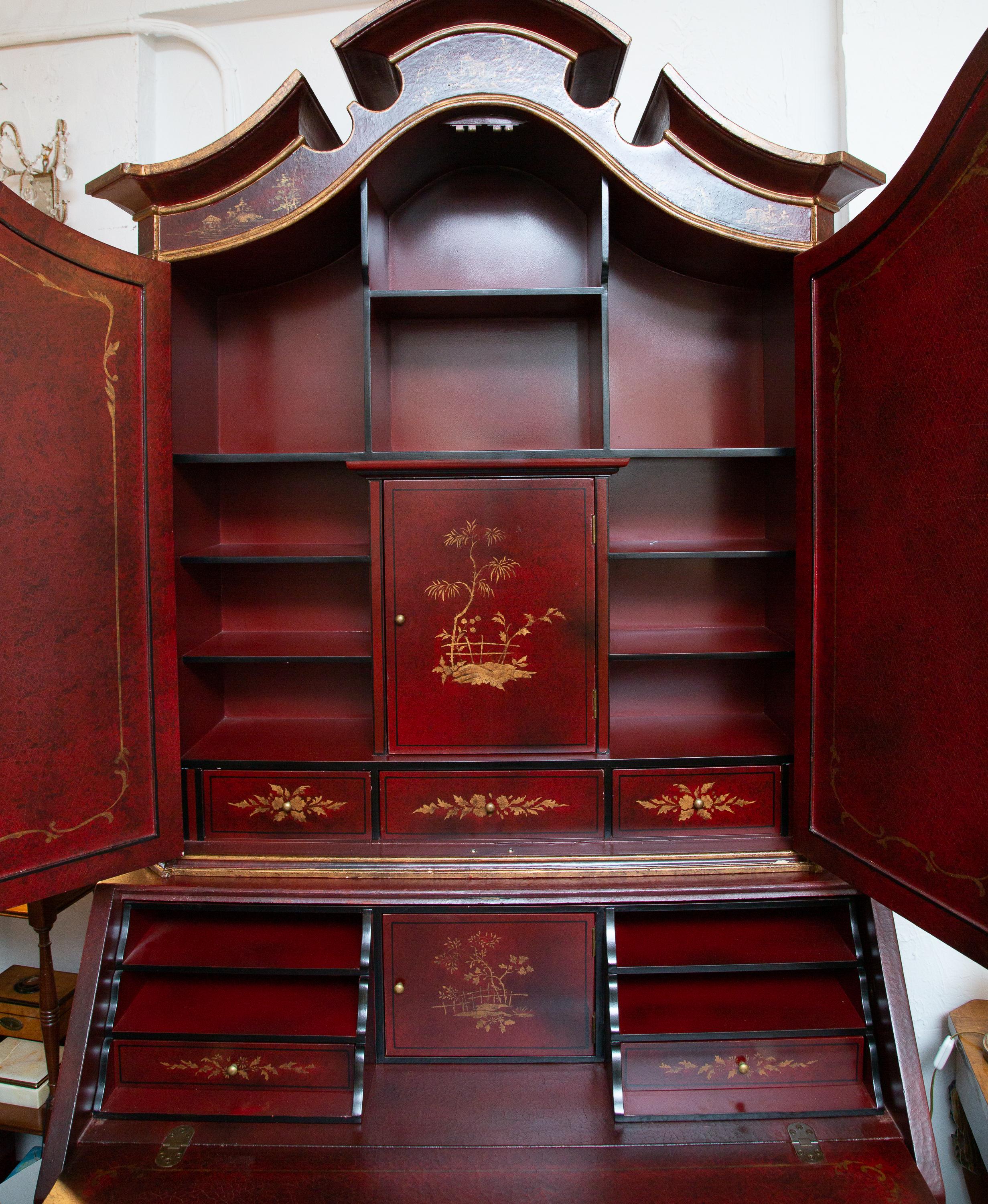 20th Century Red Japanned Bureau Bookcase For Sale