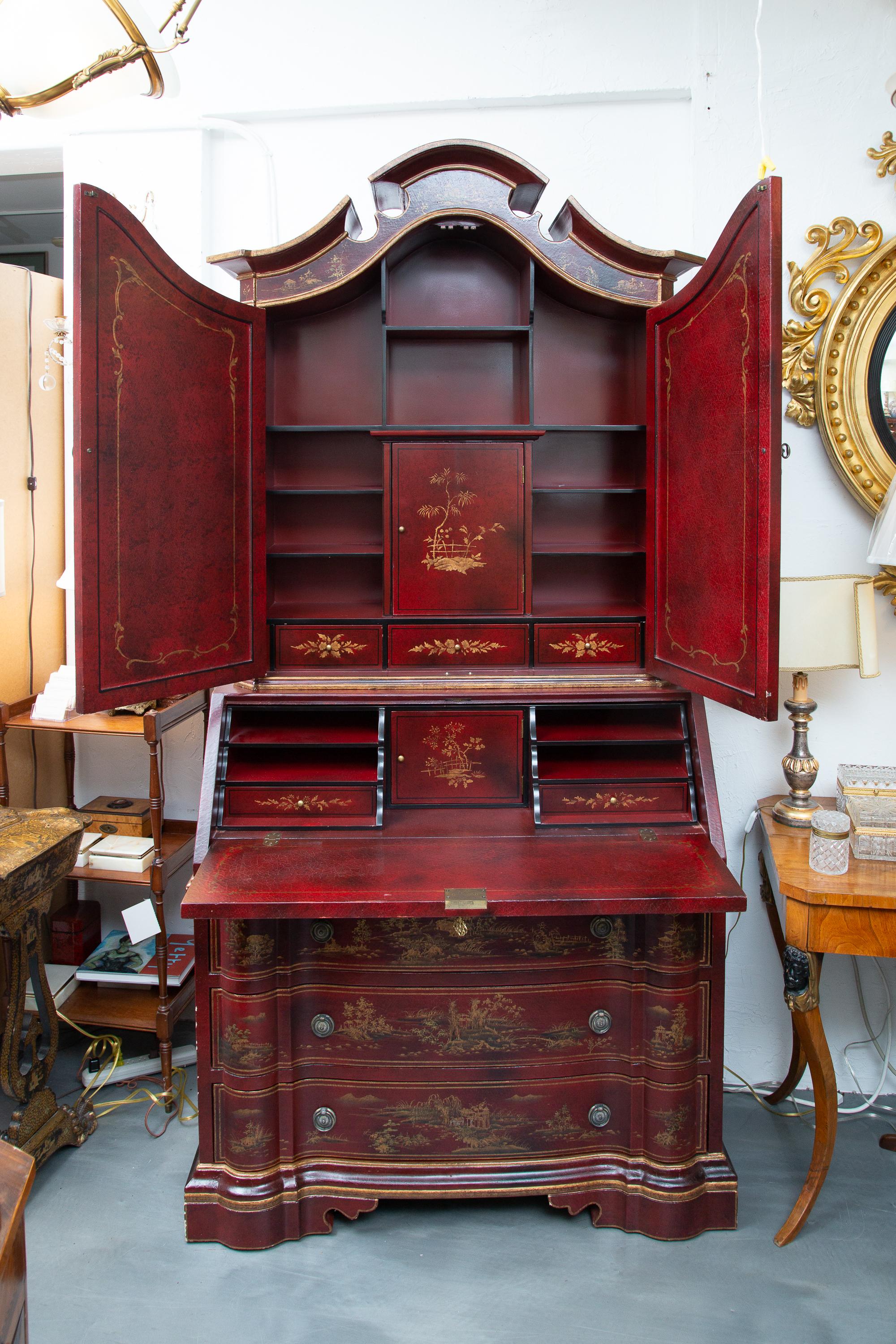 Wood Red Japanned Bureau Bookcase For Sale
