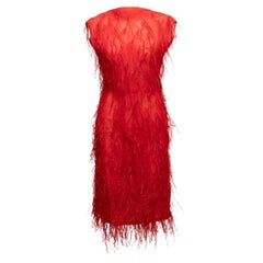Red Jason Wu Feather-Embellished Sleeveless Dress Size US S