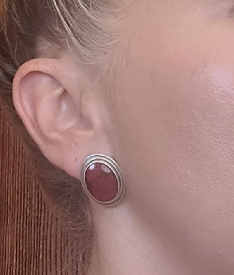 Red Jasper 925 Silver Earrings, Friction Post, Oval Full Bezel, ATI Designer 11g 1