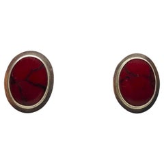 Orecchini in argento 925 con diaspro rosso, perno a frizione, castone ovale pieno, ATI Designer 11g