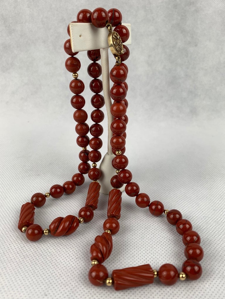 Matched Red Jasper Bead Necklace with 14 Karat Gold Spacers 31