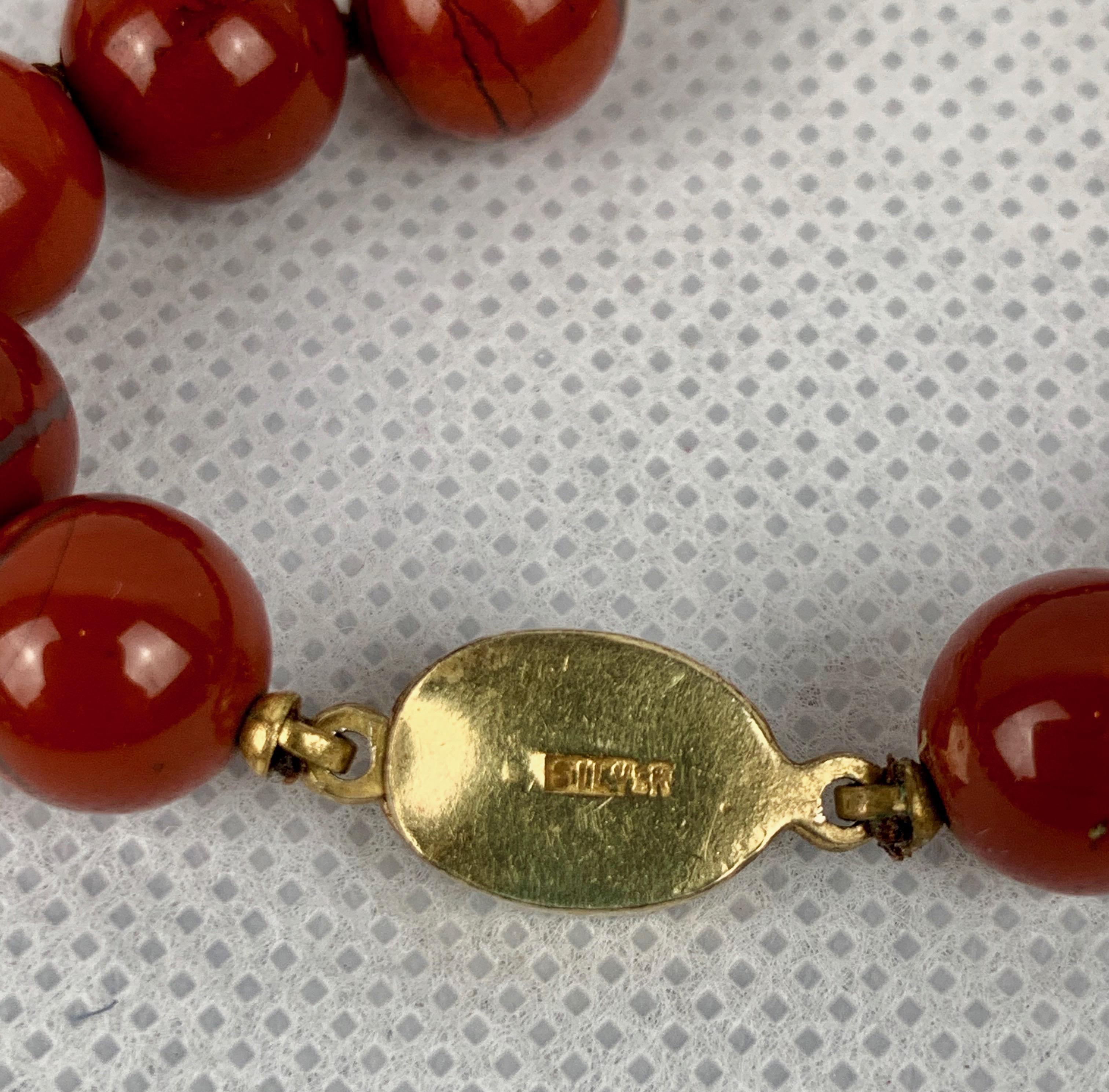 Contemporary  Matched Red Jasper Bead Necklace with 14 Karat Gold Spacers- 31