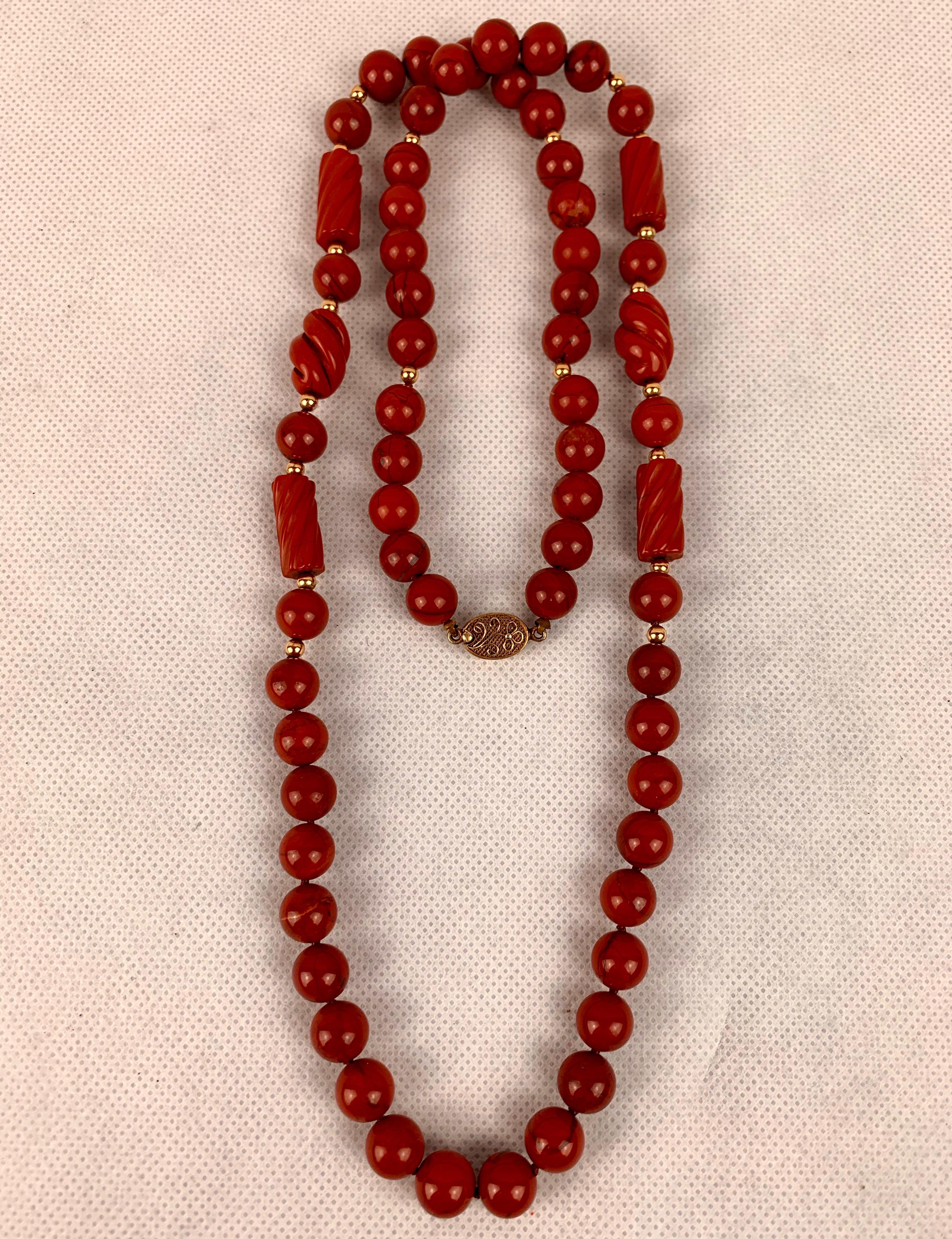 Round Cut  Matched Red Jasper Bead Necklace with 14 Karat Gold Spacers- 31