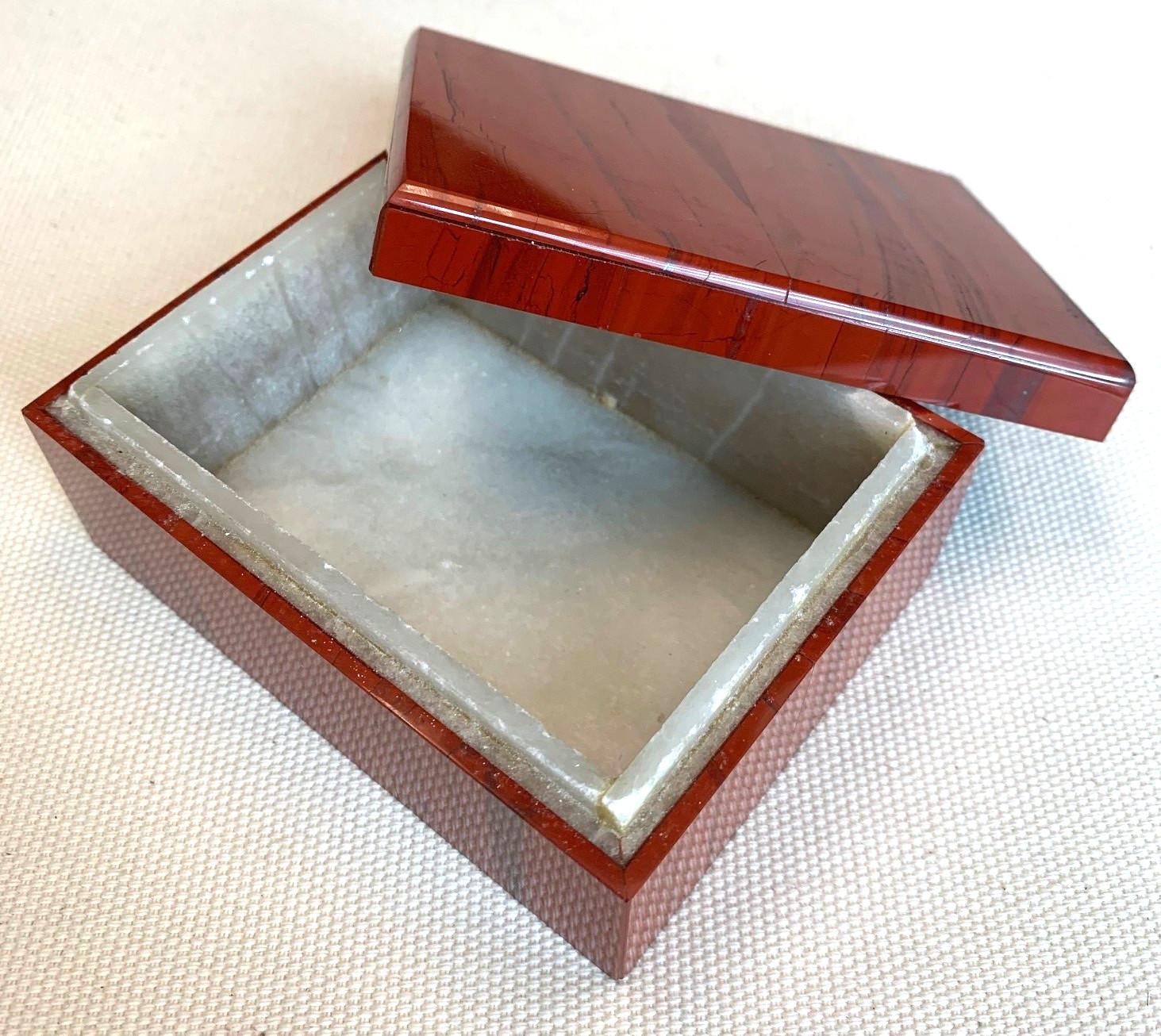 Artisan Marbled Red Jasper Semi-precious Decorative Desk Accessory / Gift Box with Lid