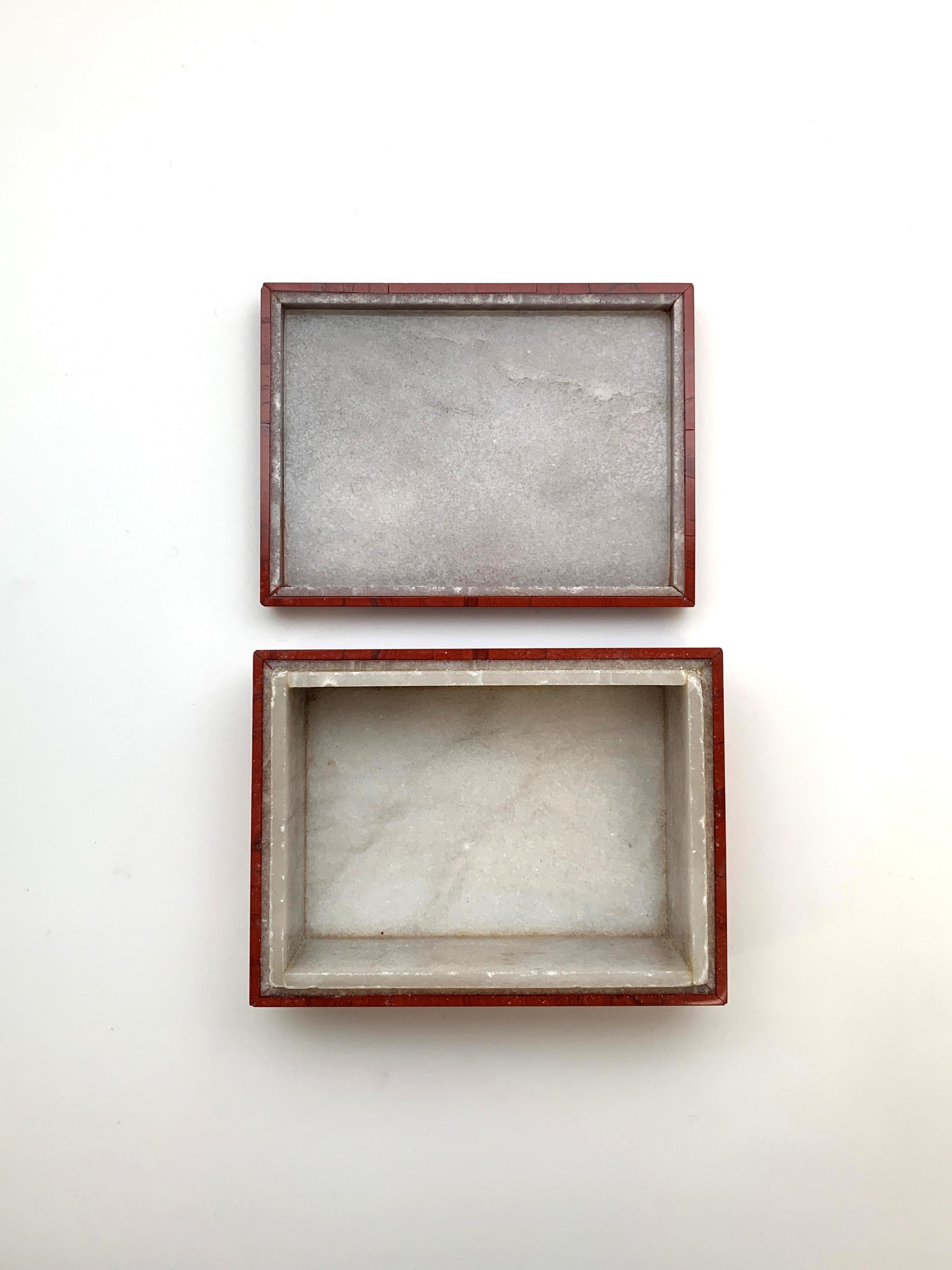 Square Cut Marbled Red Jasper Semi-precious Decorative Desk Accessory / Gift Box with Lid