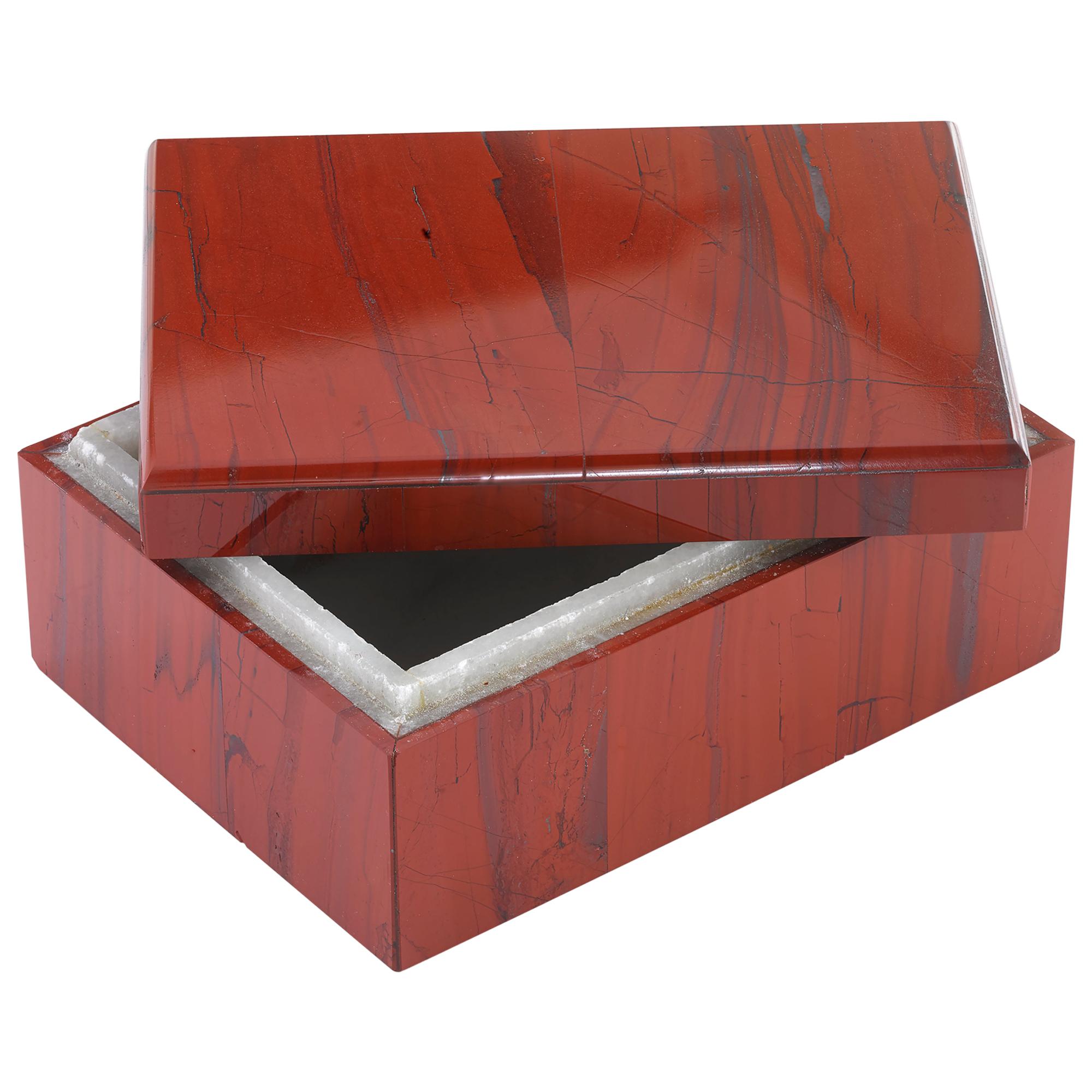 Marbled Red Jasper Semi-precious Decorative Desk Accessory / Gift Box with Lid