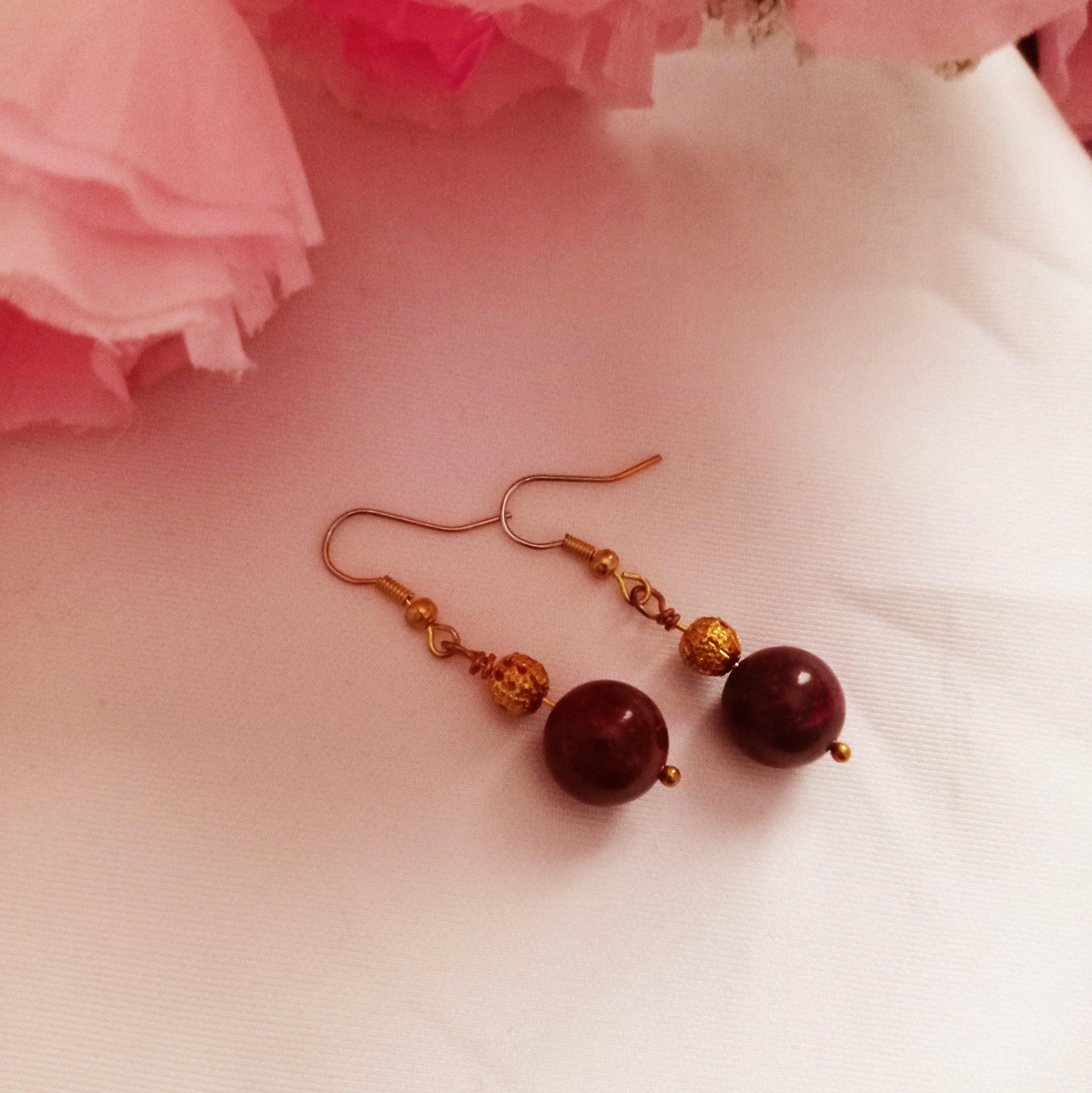 Bead Red Jasper Gold Vermeil Earrings, Gemstone Drop Earrings  by nlanlaVictory For Sale