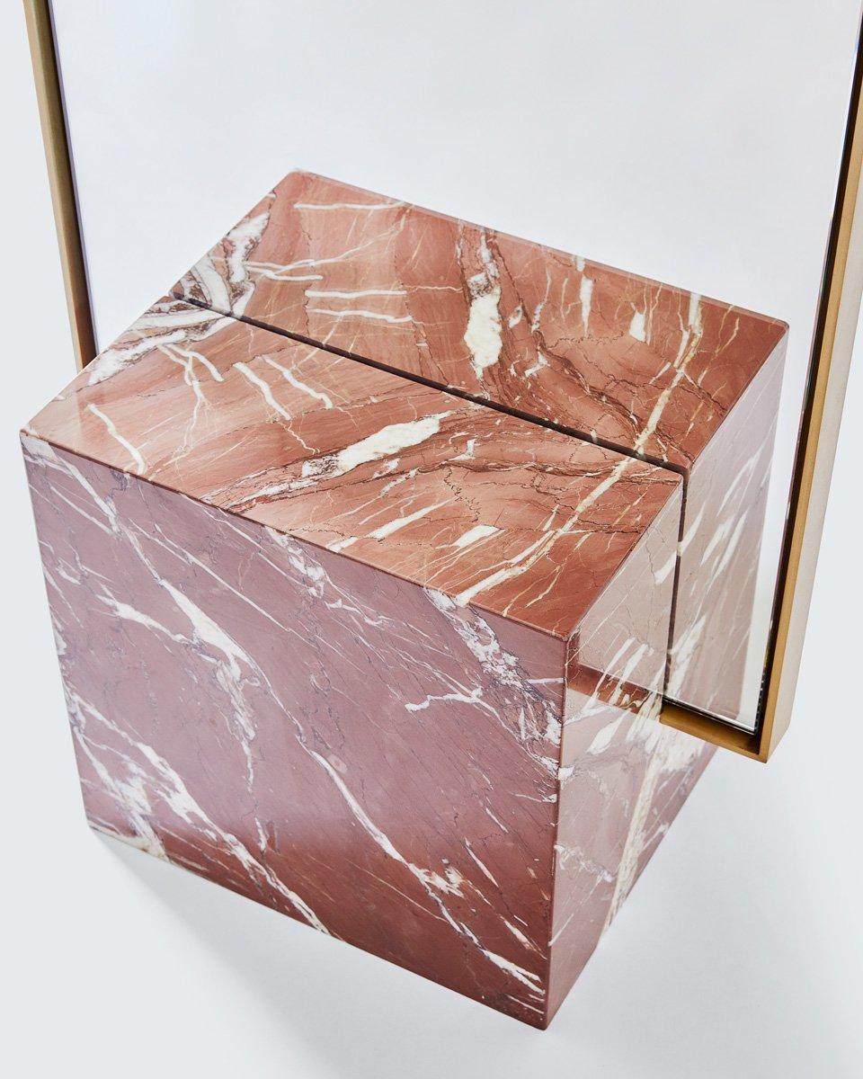 XXIe siècle et contemporain Miroir sur pied Coexist en marbre de jaspe rouge et laiton par Slash Objects en vente