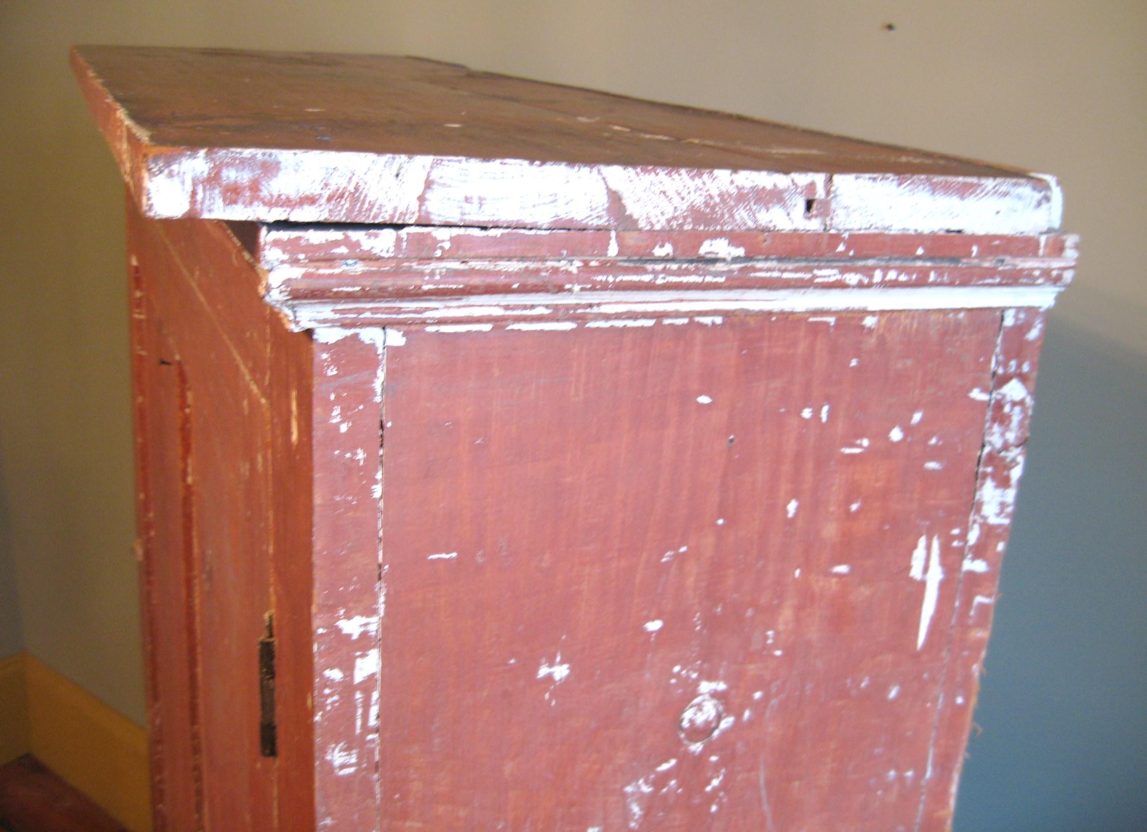 Red Jelly Cupboard One-Door Primitive Pine Cabinet Farmhouse Chic In Good Condition For Sale In Wallkill, NY