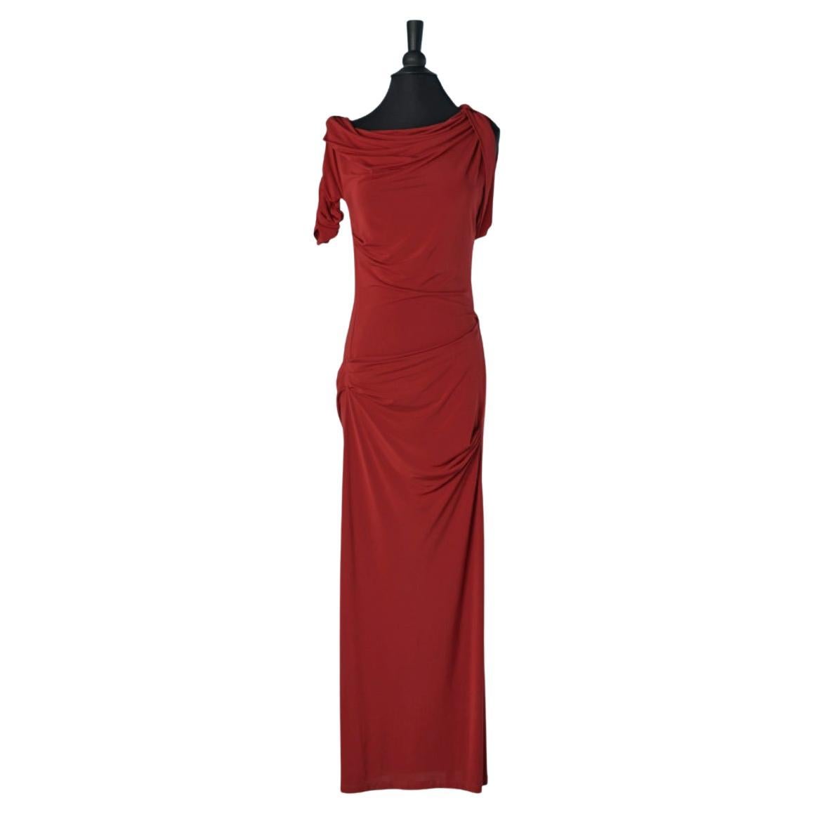 Red jersey asymmetrical draped evening dress JACQUEMUS