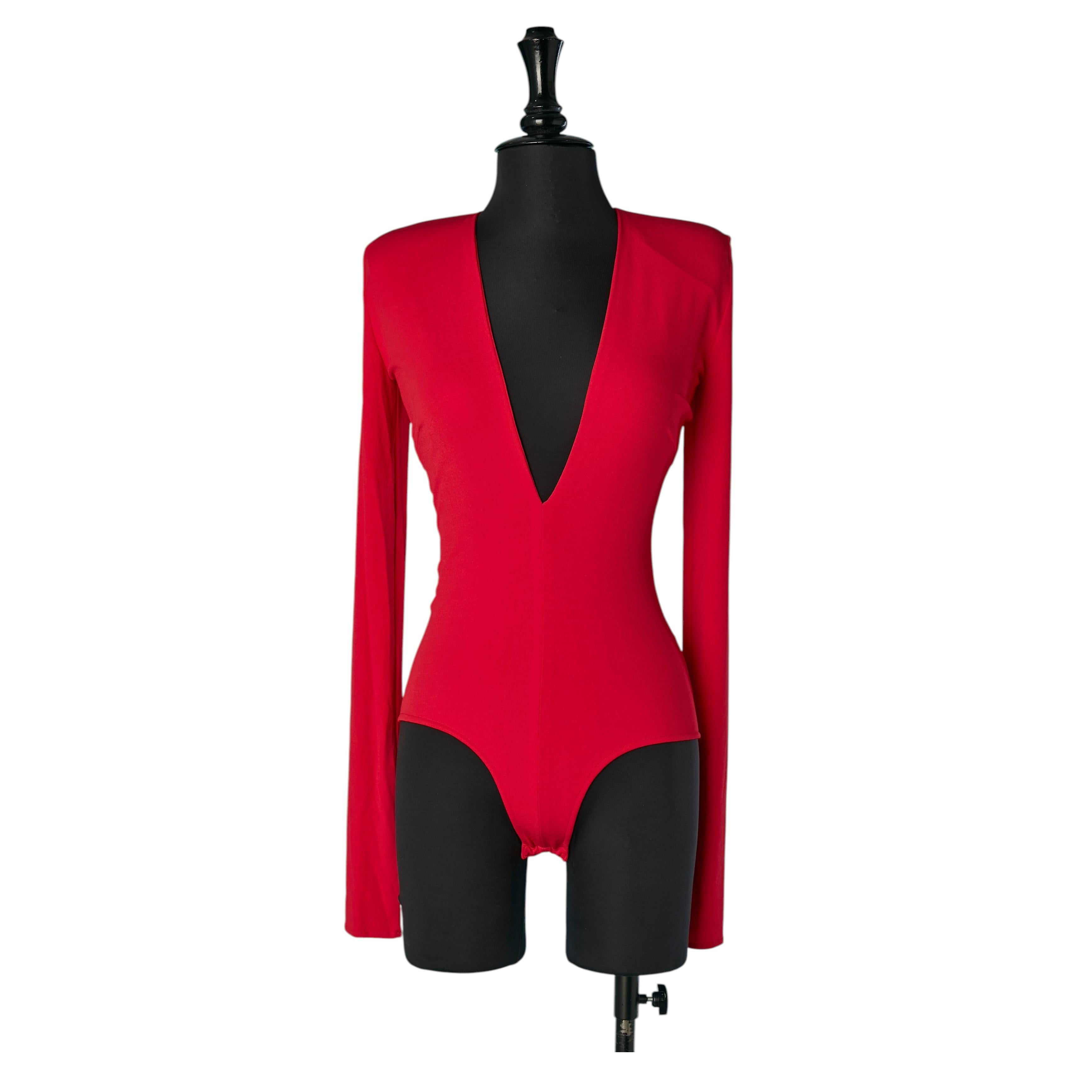 Roter Jersey-Bodysuit mit tiefem V-Ausschnitt ALEXANDRE VAUTHIER