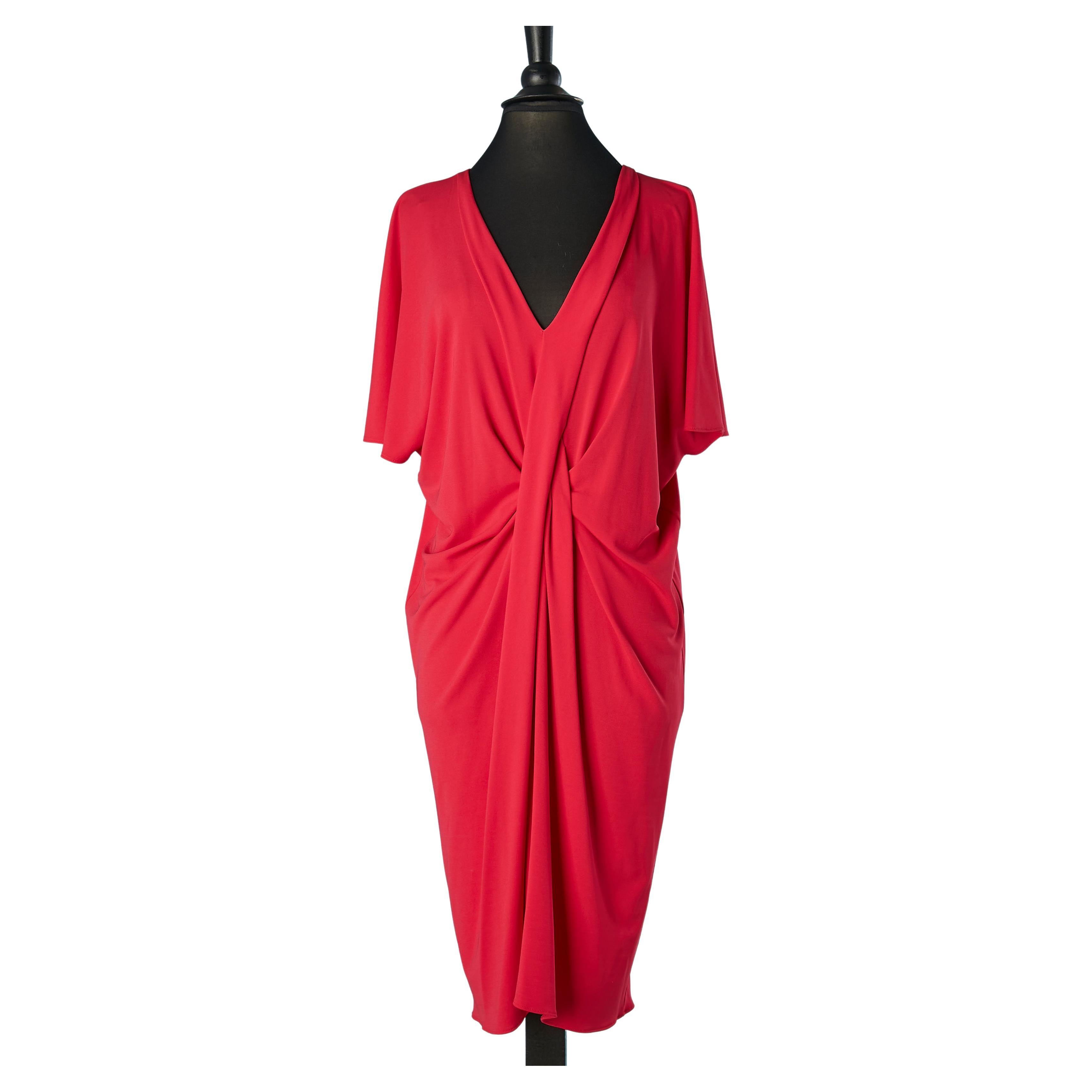 Red jersey cocktail dress draped in the front Lanvin par Alber Elbaz FW 2015 For Sale