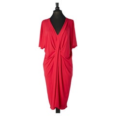 Vestido de cóctel de punto rojo drapeado por delante Lanvin par Alber Elbaz FW 2015