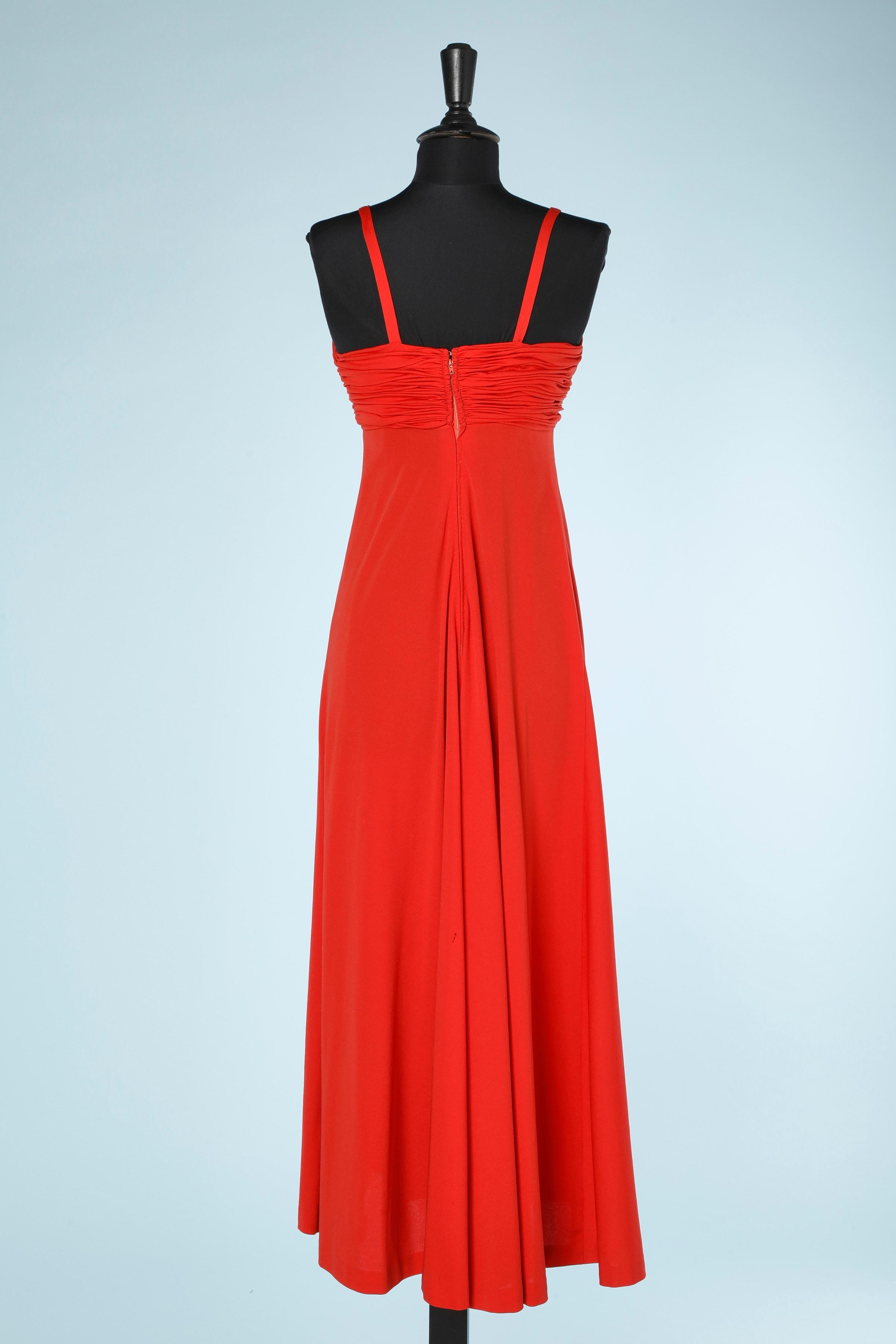 Women's Red jersey cocktail dress draped on the bust Artaban Circa 1970's  For Sale